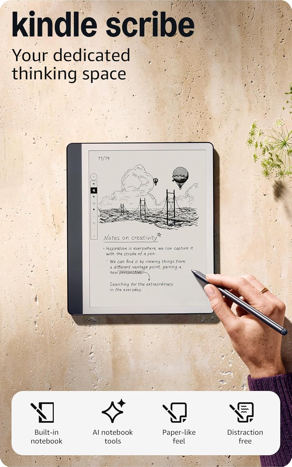 Like-New Amazon Kindle Scribe (64 GB) - Your notes, documents and books, all in one place. With built-in AI notebook summarization. Includes Premium Pen - Tungsten
