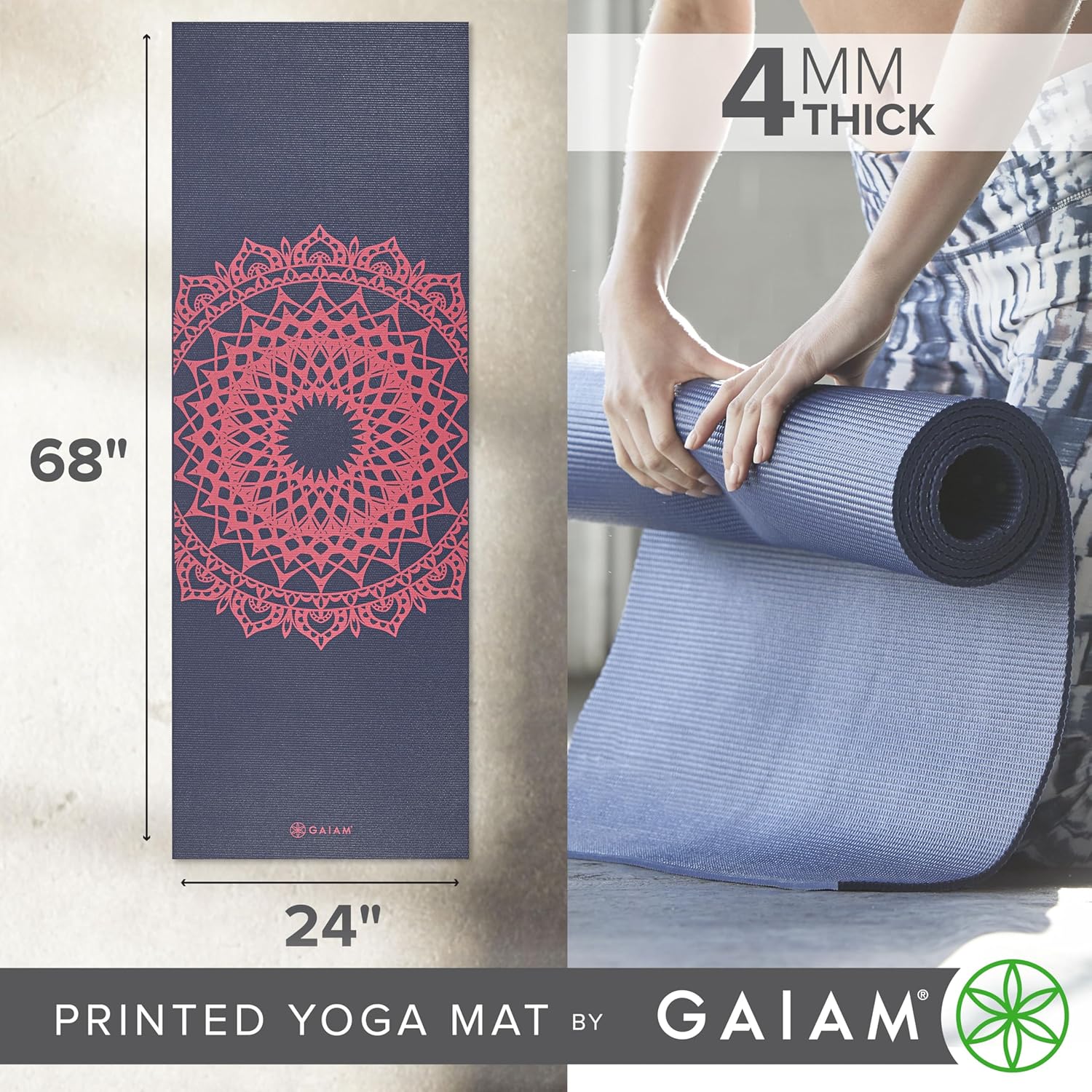 Gaiam Print Yoga Mat, Non Slip Exercise & Fitness Mat for All Types of Yoga, Pilates & Floor Exercises