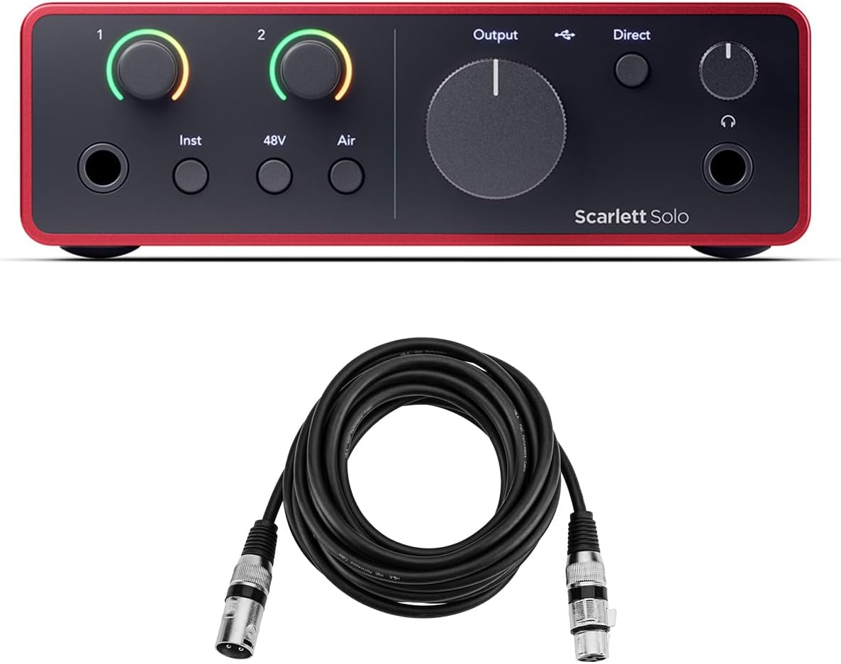 Scarlett Solo 4th Gen USB Audio Interface with XLR 10 Foot Mic Cable