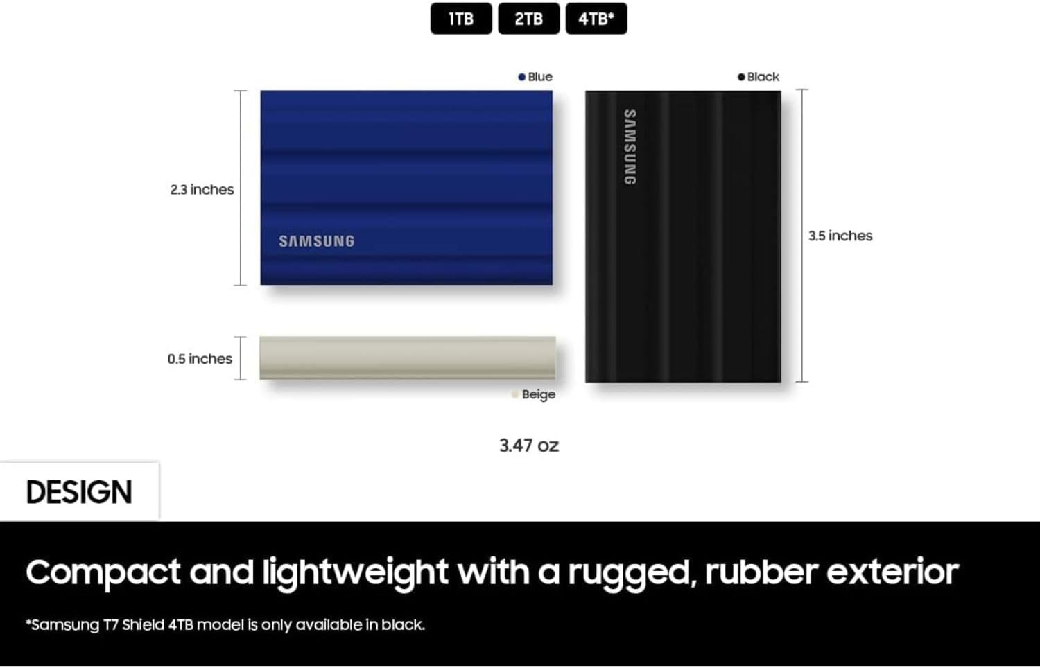 SAMSUNG MU-PE4T0S T7 4TB Shield Portable SSD, USB 3.2, Black (2-Pack)