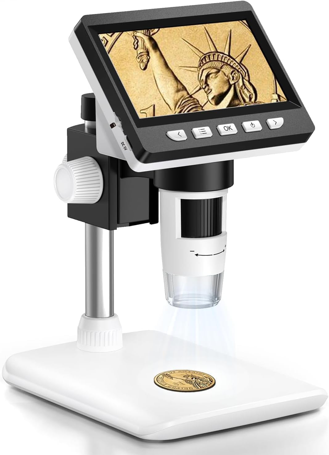 Coin Microscope, 4.3 Inch Digital Microscope 1000X Coin Magnifier for Error Coins with 8 Adjustable LED Lights, PC View Compatible with Windows & MacOS