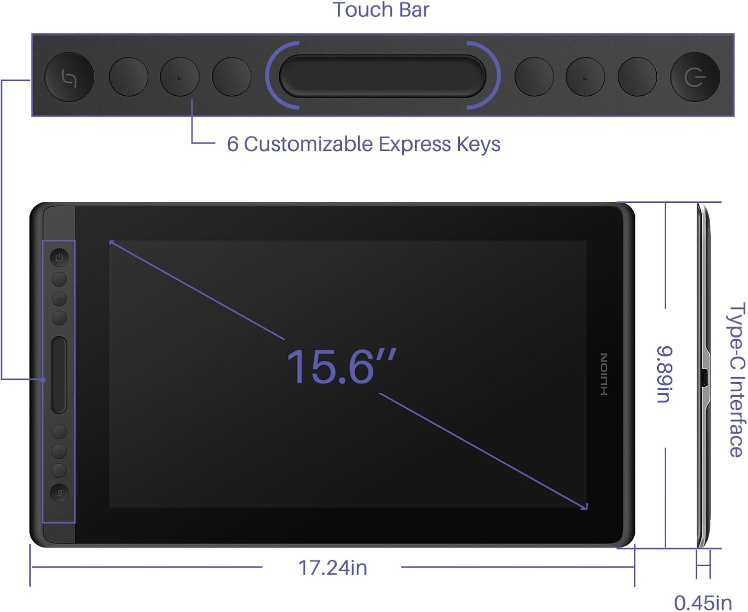 HUION KAMVAS Pro 16 Graphics Drawing Tablet with Screen Full-Laminated Graphics Monitor with Battery-Free Stylus Tilt 8192 Pen Pressure 6 Hot Keys Touch Bar - 15.6inch Graphic Tablet for PC/MAC/Linux