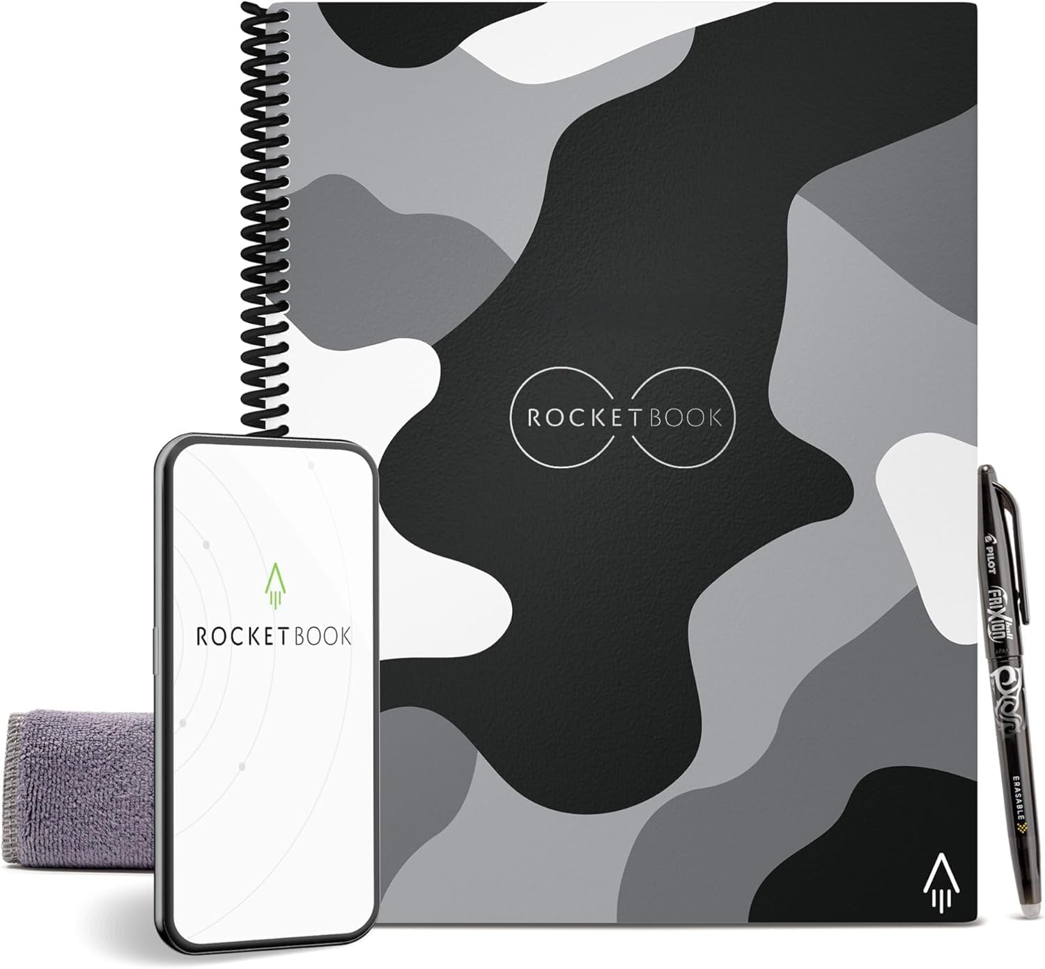 Rocketbook Core Reusable Spiral Notebook, Letter Size 8.5x11, Camo - Lined Pages, App-Connected, Erasable, Durable Cover, Ideal for School, Work, and Creative Projects