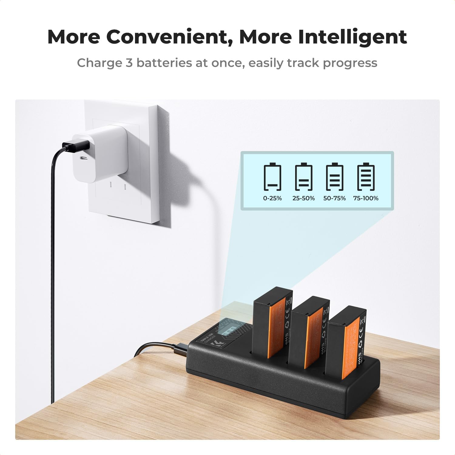 K&F CONCEPT 3-Pack LP-E17 Battery and Upgraded 3-Slot LCD Charger Compatible with Canon EOS R50 R100 RP R10 R8, Powershot V1, T8i T7i T6i T6s SL2 SL3 M3 M5 M6 200D 750D 760D 800D 8000D Camera