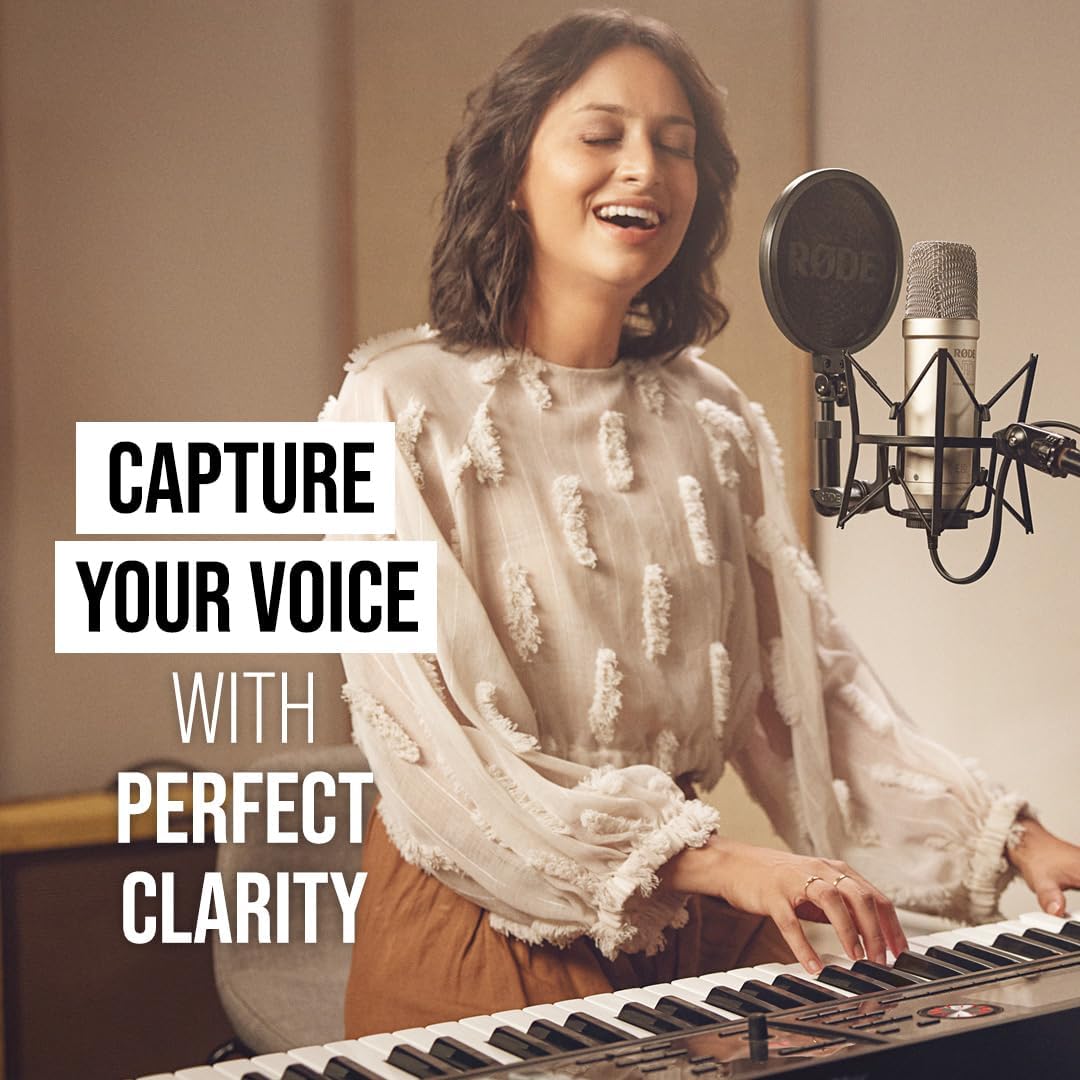 RØDE NT1 5th Generation Large-diaphragm Studio Condenser Microphone with XLR and USB Outputs, Shock Mount and Pop Filter for Music Production, Vocal Recording and Podcasting (Black)