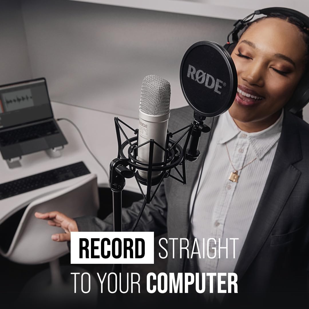 RØDE NT1 5th Generation Large-diaphragm Studio Condenser Microphone with XLR and USB Outputs, Shock Mount and Pop Filter for Music Production, Vocal Recording and Podcasting (Black)