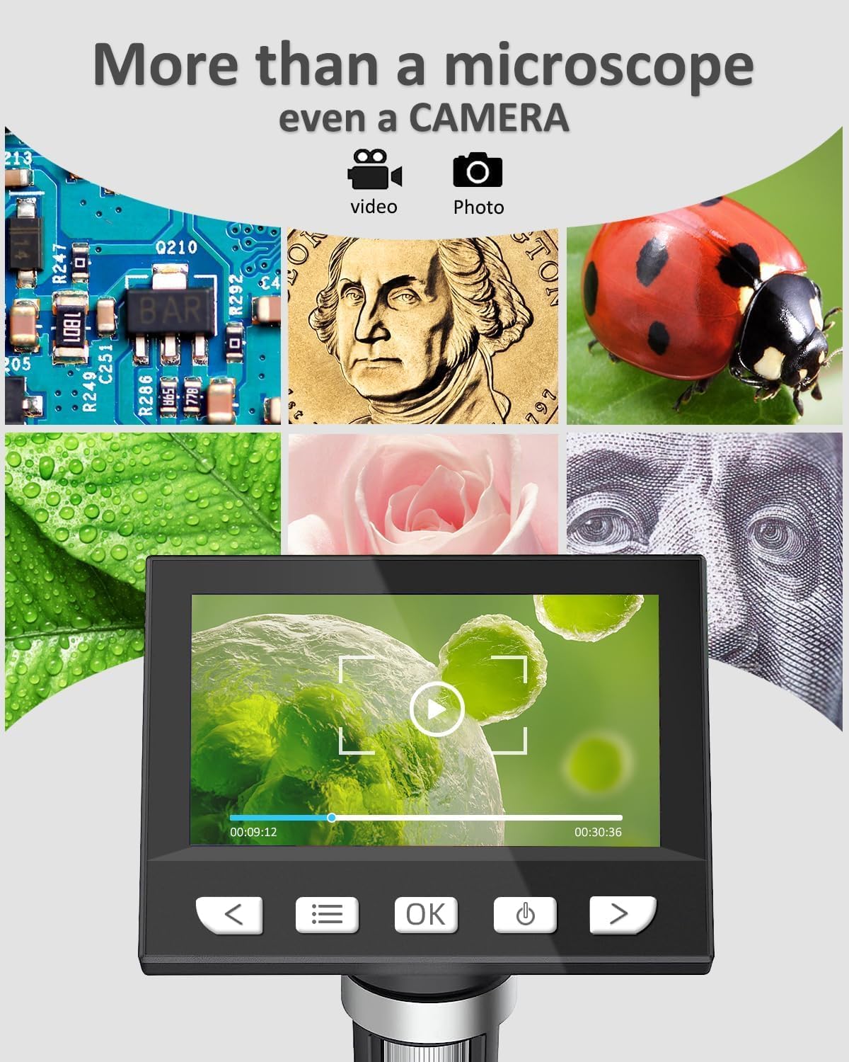 Coin Microscope, 4.3 Inch Digital Microscope 1000X Coin Magnifier for Error Coins with 8 Adjustable LED Lights, PC View Compatible with Windows & MacOS