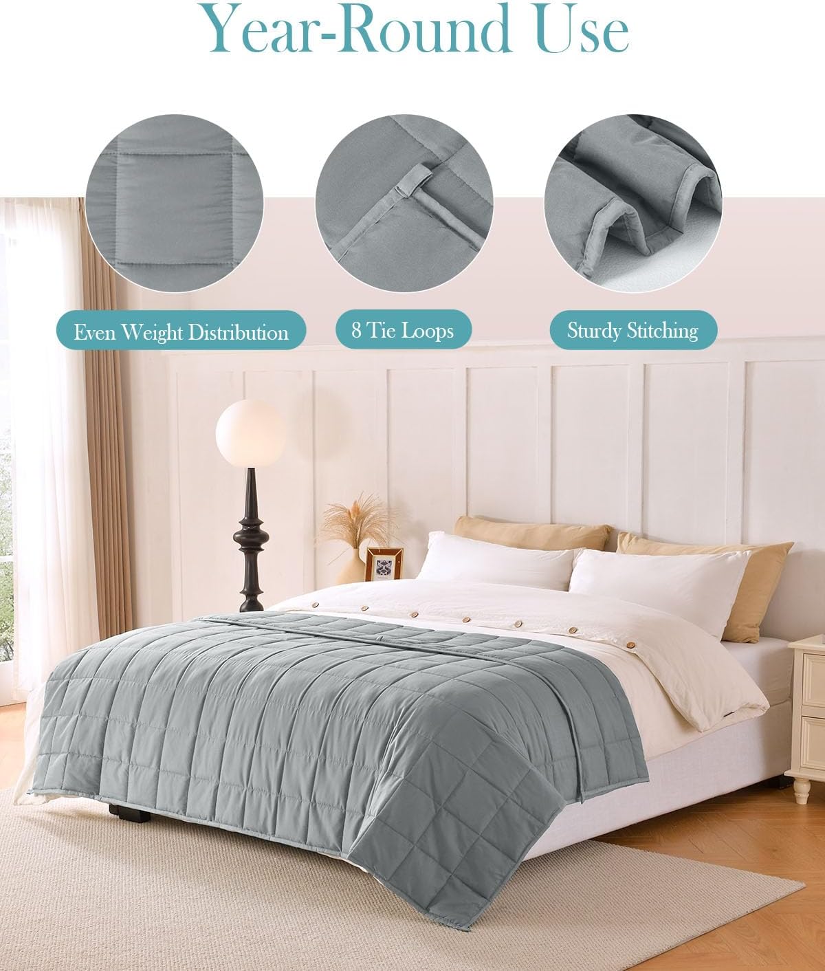 Topblan Weighted Blanket for Adults 12lbs, Breathable Cooling Weighted Blanket for Sleeping, Soft Heavy Microfiber Material with Glass Beads Blanket for All Season, Sofa Bed, 48"x72" Twin Size,Grey