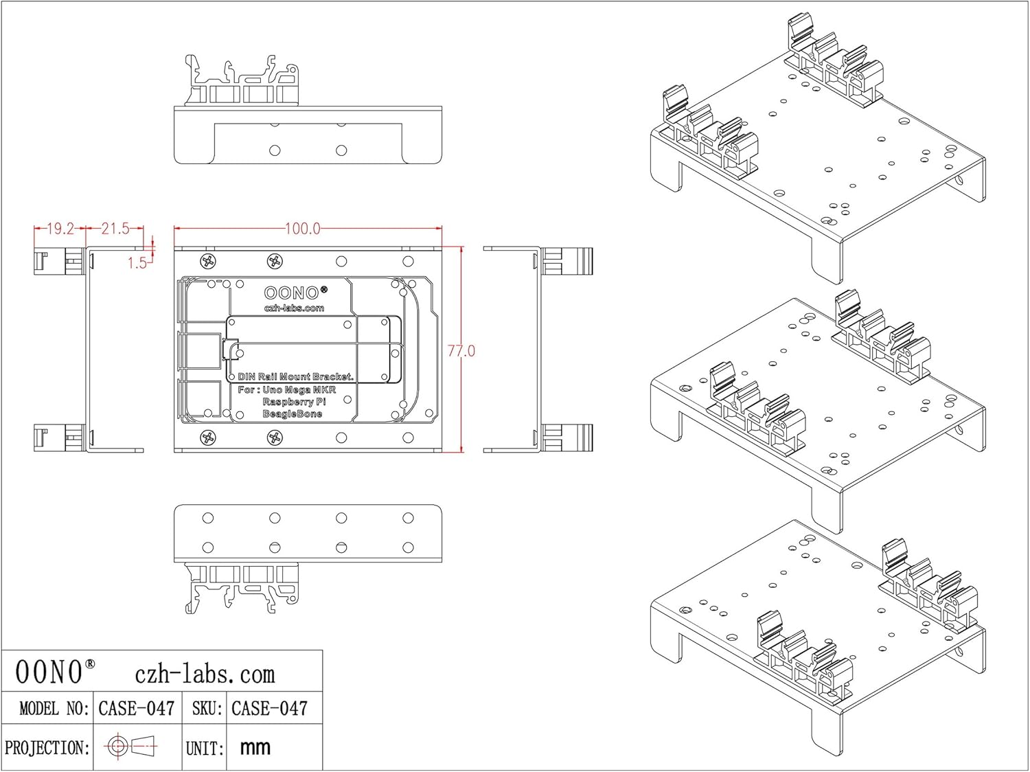 DIN Rail Mount Bracket for Raspberry Pi 1A+ 1B+ 2B 3B 3B+ 4B 5 Zero Arduino Uno Mega Mkr BeagleBone Black