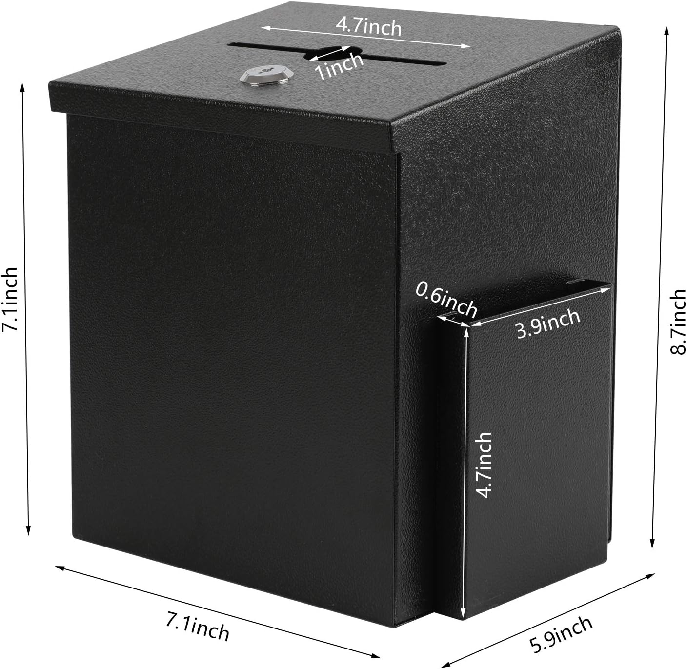 xydled Wall Mounted Suggestion Box with Key Lock, Metal Donation/Ballot/Voting/Collection/Key Drop Box with 50 Free Suggestion Cards , Black, 8.7"x 5.9"x7.1"