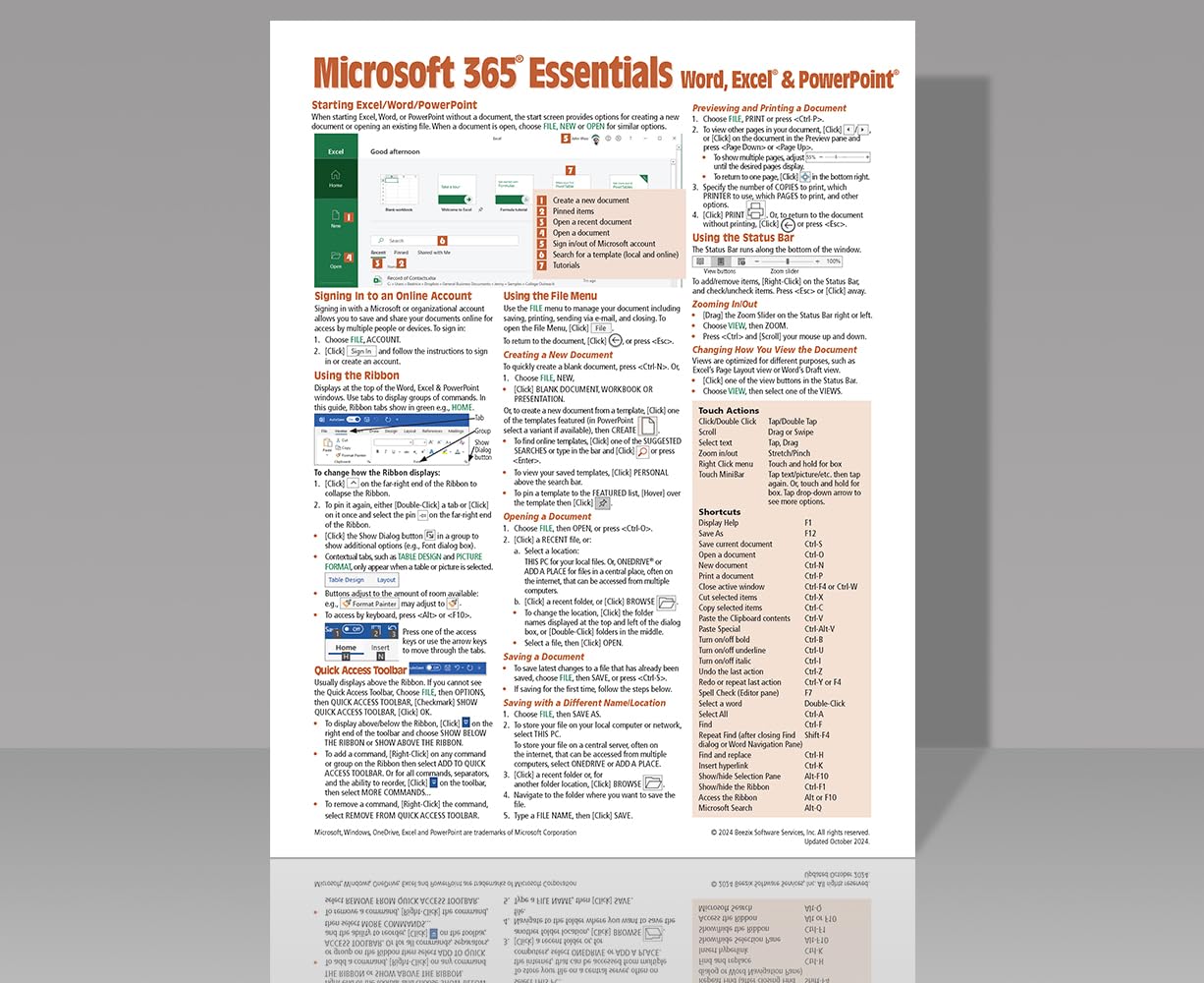 Microsoft 365 (Office 365) Essentials Quick Reference Guide - Windows Version (Cheat Sheet of Instructions, Tips & Shortcuts - Laminated Card)