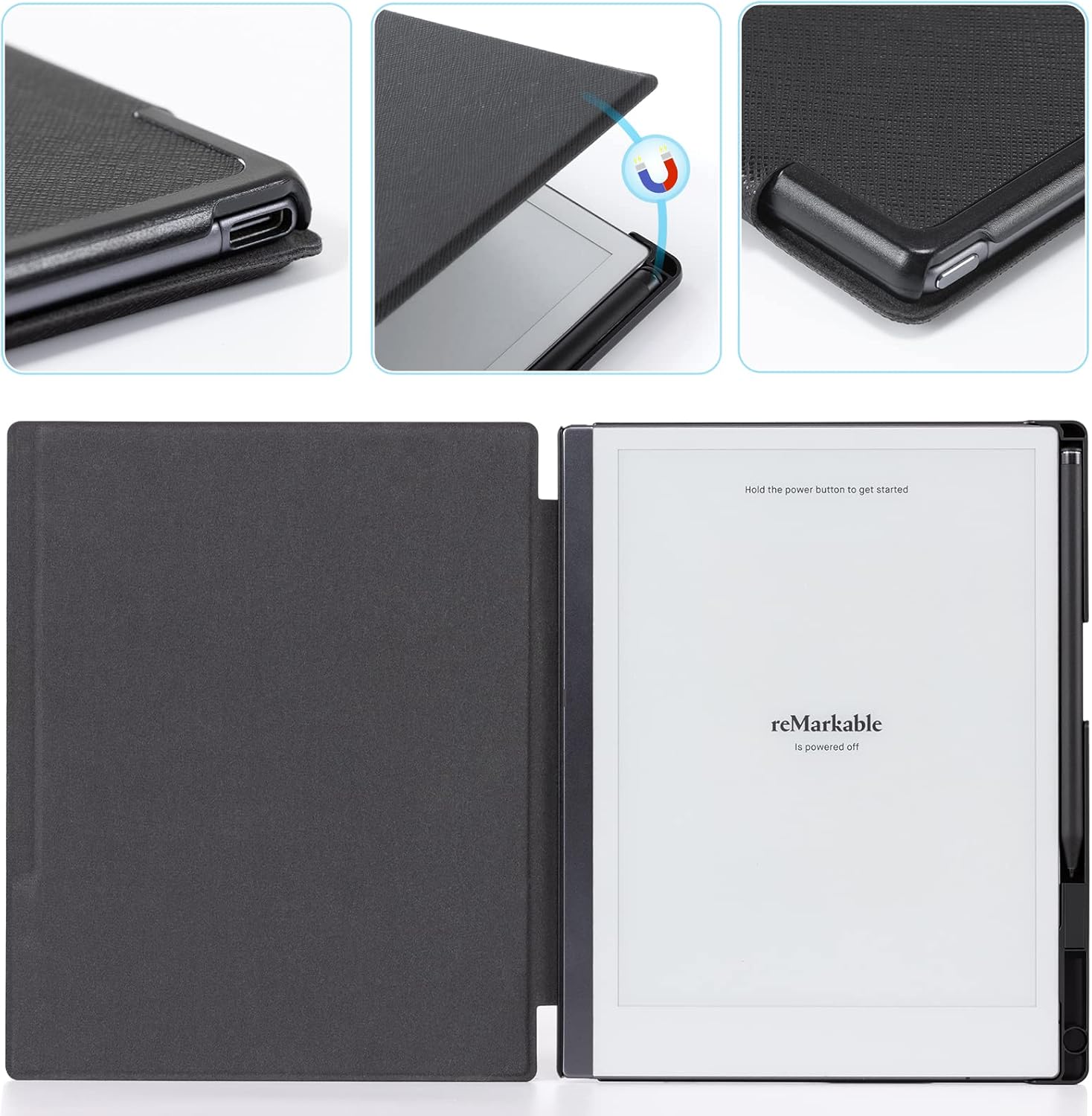 CoBak Case for Remarkable 2 Paper Tablet - Lightweight and Hard Back Shell Protective Book Folio Cover with Built-in Pen Holder - for 10.3" 2020 Released (Black)