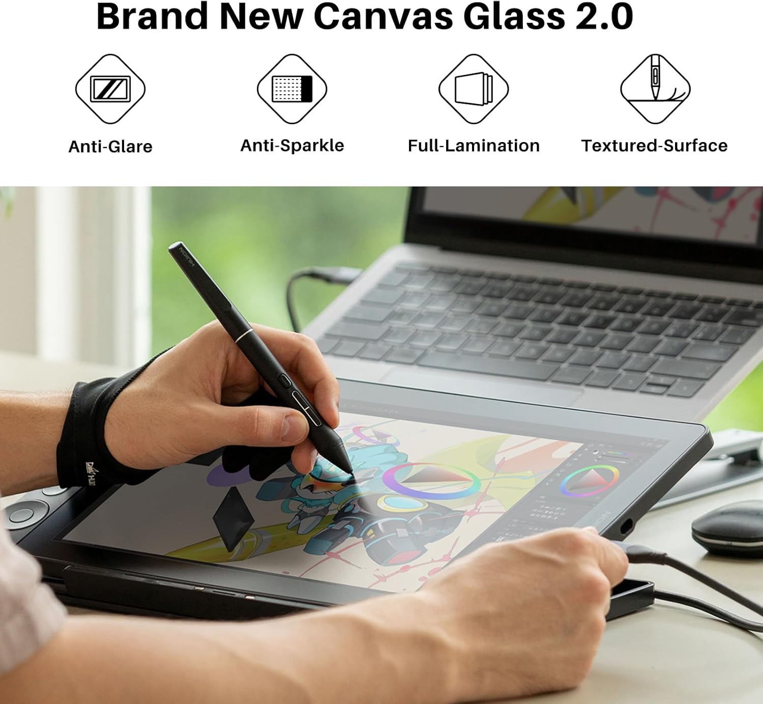 HUION Kamvas 13 (Gen 3) Drawing Tablet with Screen,13.3" Full-Laminated Art Tablet with Anti-Sparkle Canvas Glass 2.0, 99% sRGB, PenTech 4.0, 16384 Pen Pressure, Dual Dial for PC, Mac, Android, Black