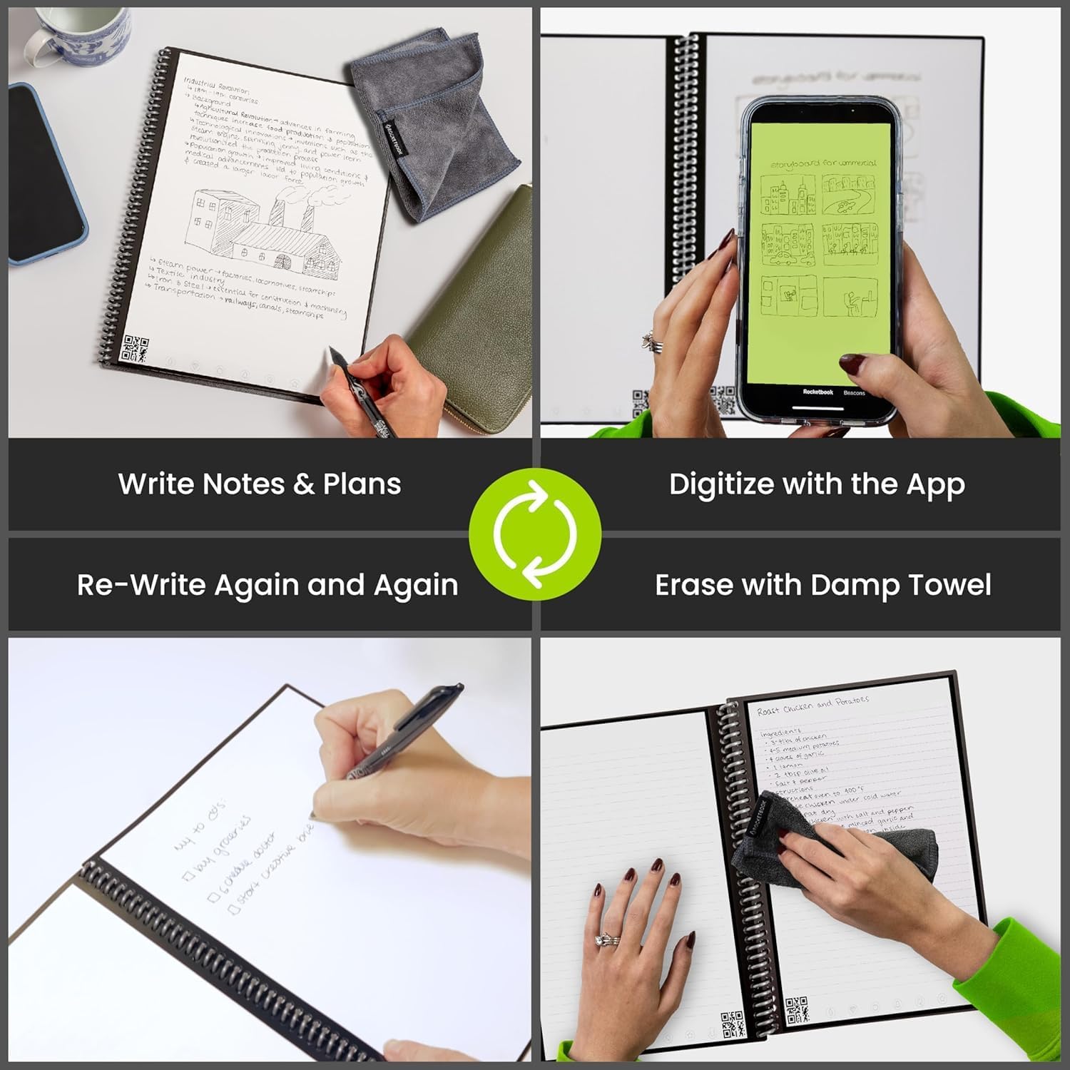 Rocketbook Core Reusable Spiral Notebook, Letter Size 8.5x11, Camo - Lined Pages, App-Connected, Erasable, Durable Cover, Ideal for School, Work, and Creative Projects