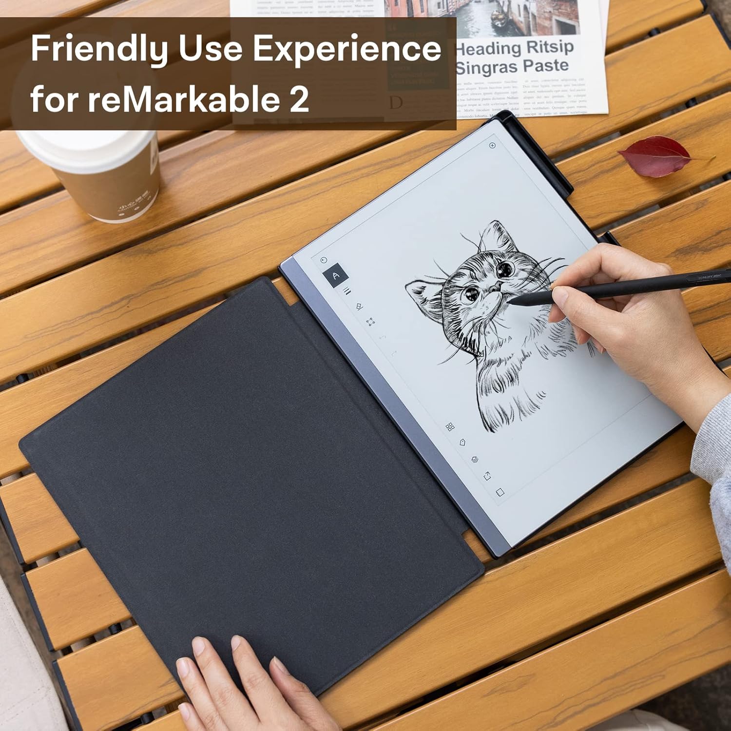 CoBak Case for Remarkable 2 Paper Tablet - Lightweight and Hard Back Shell Protective Book Folio Cover with Built-in Pen Holder - for 10.3" 2020 Released (Black)