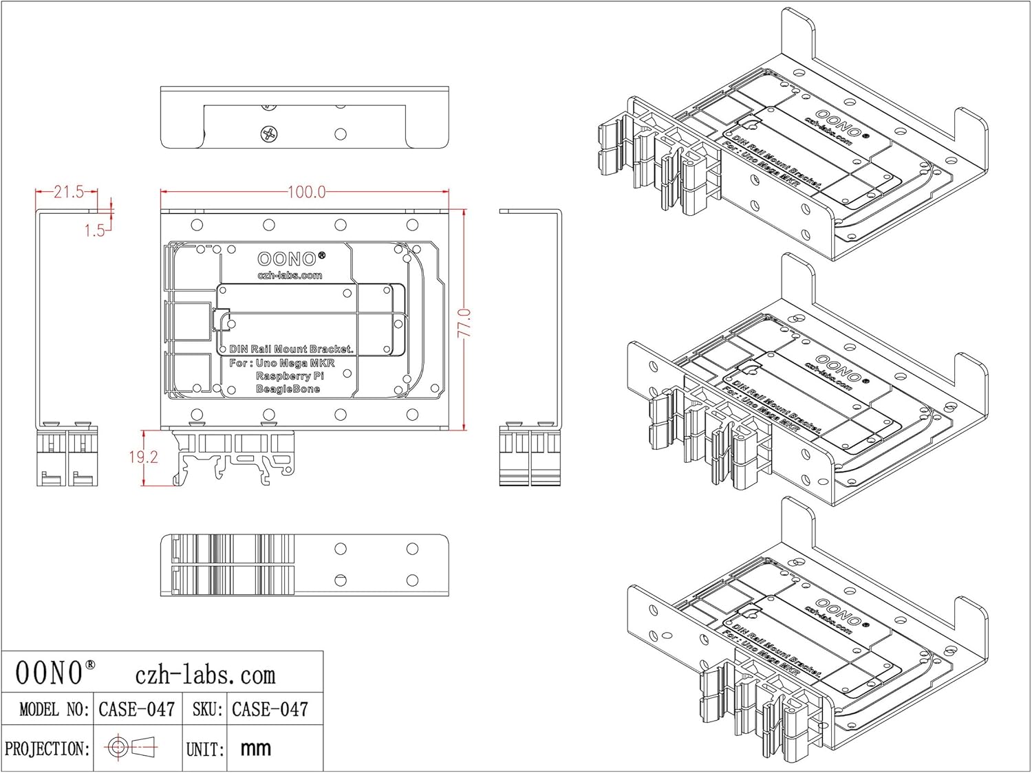 DIN Rail Mount Bracket for Raspberry Pi 1A+ 1B+ 2B 3B 3B+ 4B 5 Zero Arduino Uno Mega Mkr BeagleBone Black