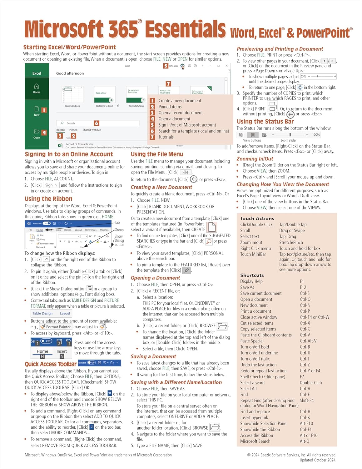 Microsoft 365 (Office 365) Essentials Quick Reference Guide - Windows Version (Cheat Sheet of Instructions, Tips & Shortcuts - Laminated Card)