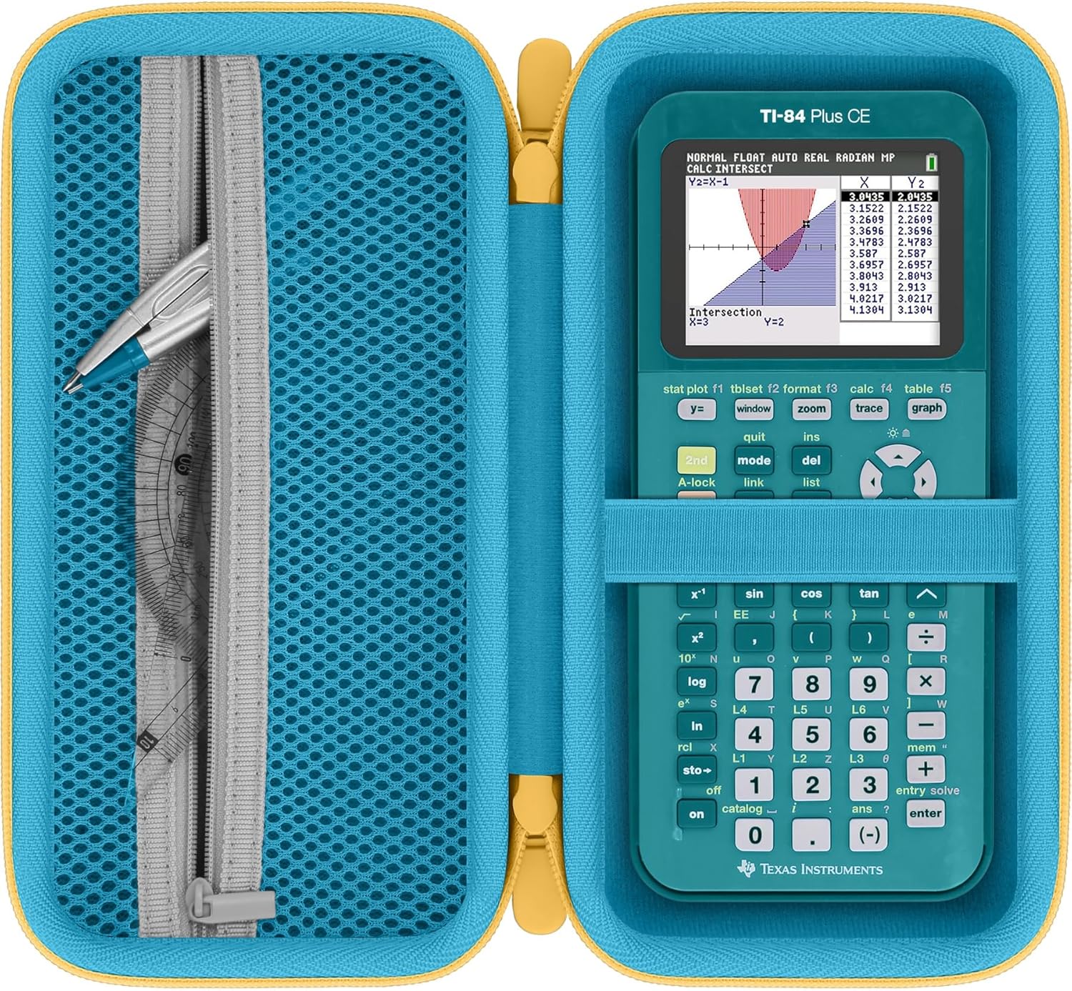 Calculator Case Compatible with Texas Instruments TI-84 Plus CE/TI-84 Plus/TI-Nspire CX II CAS/TI-Nspire CX II/TI-83 Plus/TI-89 Titanium Color Graphing Calculator(Blue Case,Yellow Zipper)