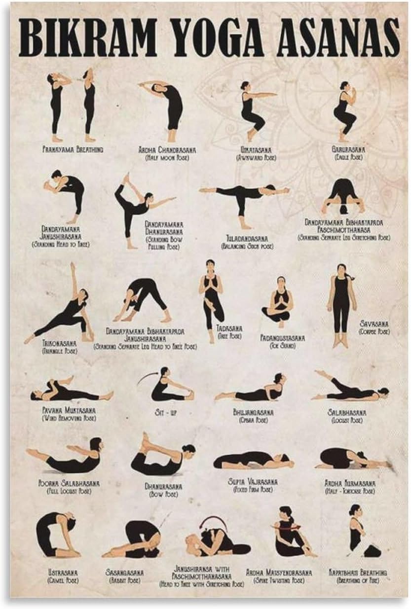 Decoration Room Bikram Yoga Asanas Vintage, Yoga Poster, Yoga Knowledge Poster, Yoga Poses Poster Canvas Poster Wall Art Decor Posters Home Bedroom Office Decorations Paintings 16x24inch(40x60cm)