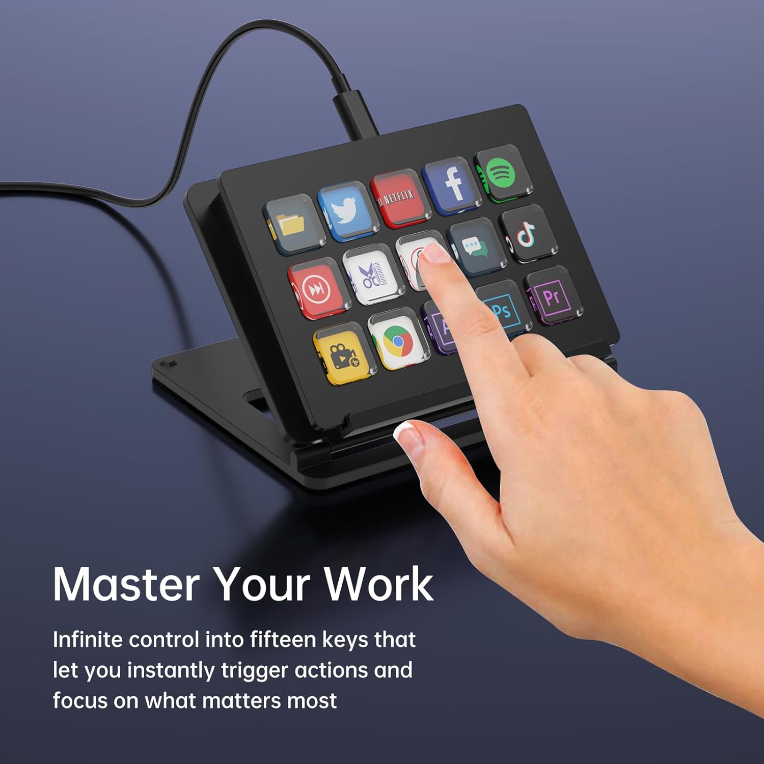 Stream Deck, 15-Key All-in-one Streaming Macro Shortcut Keyboard for Desktop Productivity, Customise LED Touchable Switchable Buttons for OBS, Twitch, YouTube - Mac & PC Compatible