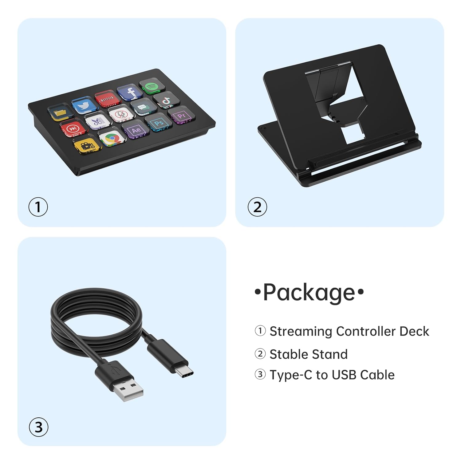 Stream Deck, 15-Key All-in-one Streaming Macro Shortcut Keyboard for Desktop Productivity, Customise LED Touchable Switchable Buttons for OBS, Twitch, YouTube - Mac & PC Compatible