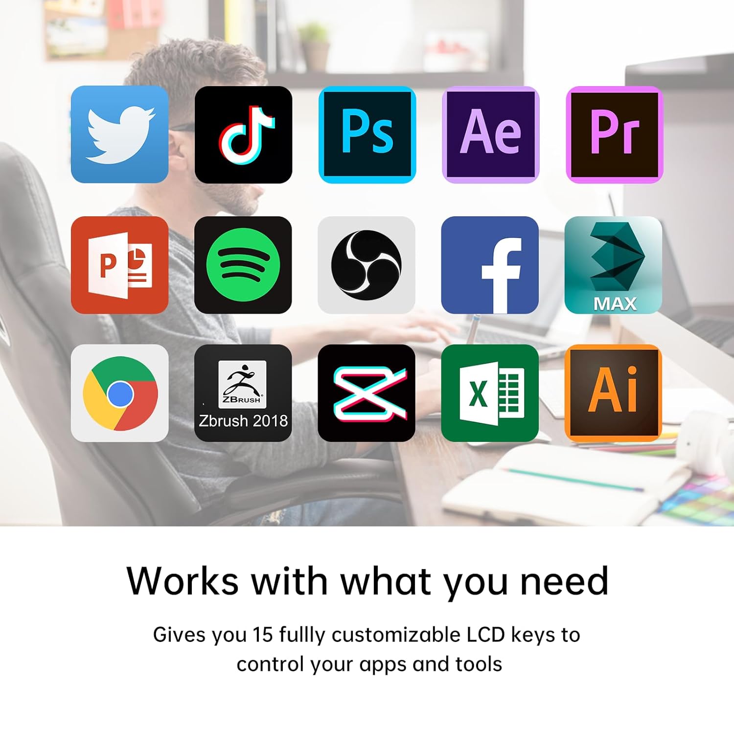 Stream Deck, 15-Key All-in-one Streaming Macro Shortcut Keyboard for Desktop Productivity, Customise LED Touchable Switchable Buttons for OBS, Twitch, YouTube - Mac & PC Compatible