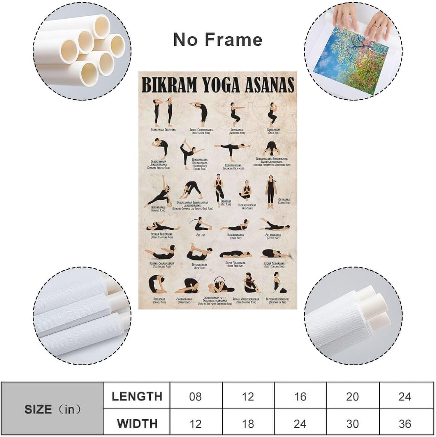 Decoration Room Bikram Yoga Asanas Vintage, Yoga Poster, Yoga Knowledge Poster, Yoga Poses Poster Canvas Poster Wall Art Decor Posters Home Bedroom Office Decorations Paintings 16x24inch(40x60cm)