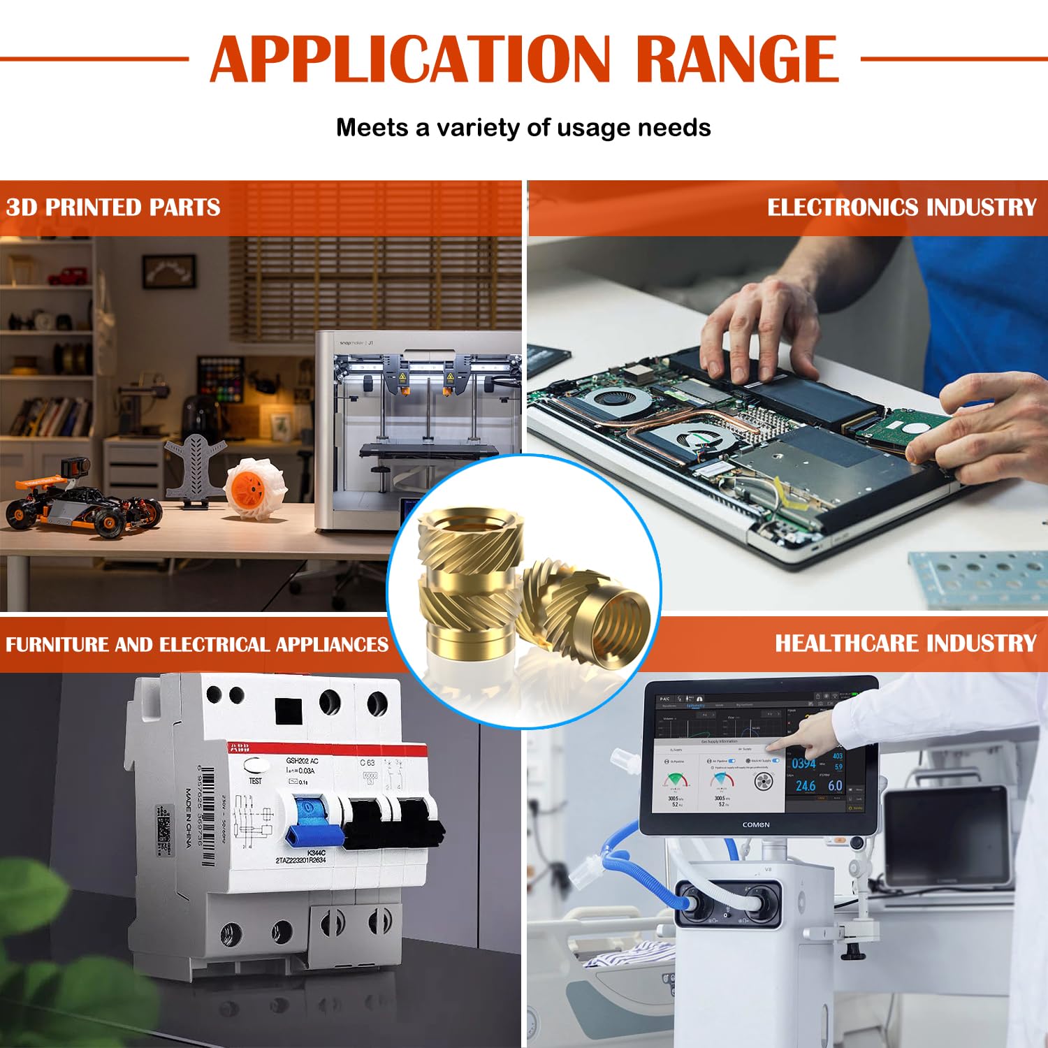 460Pcs Threaded Inserts, M2.5 M3 M4 M5 M6 Female Thread Metric Knurled Nuts Assortment Kit, Brass Heat Set Insert for Plastic and 3D Printing Components (M2.5-M5-Kit)