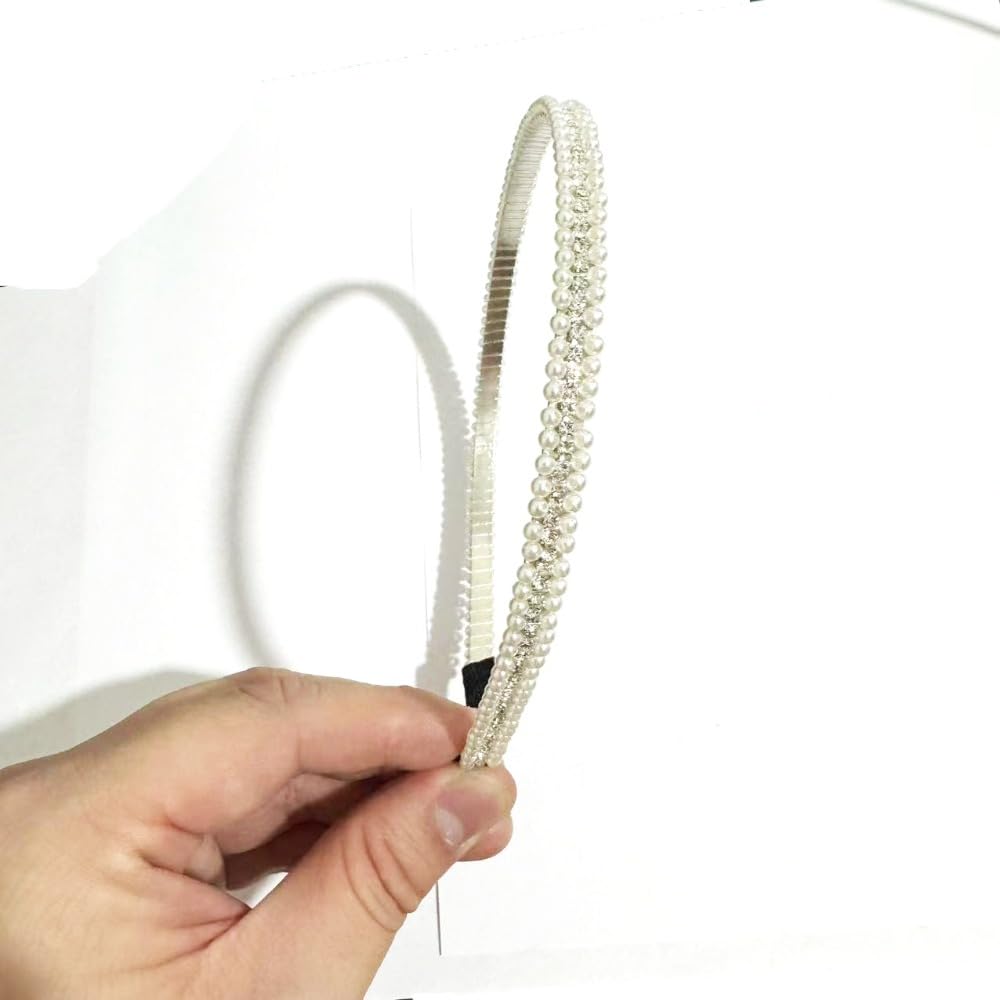 Pearl headgear, hair accessories, broken hair bangs, diamond double headband shape (2 packs) (010 Gold)