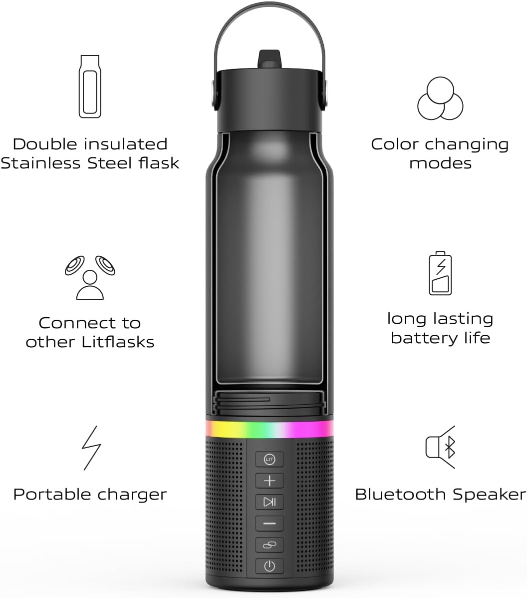LitFlask Smart Water Bottle, Ultra Premium Bluetooth Speaker, Portable Charging, 20oz Stainless Steel. Oprah’s Favorite Things 2024