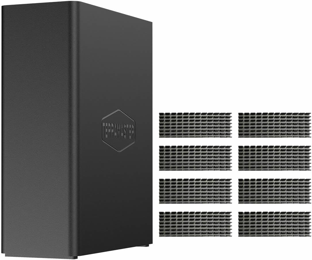 TERRAMASTER F8 SSD Plus NAS - 8Bay All SSD NAS Storage Core i3 8-Core 8-Thread CPU, 16GB DDR5 RAM, 10GbE Port, 8 Heat Sinks Included, Palm-Sized Network Attached Storage Peak Performance (Diskless)