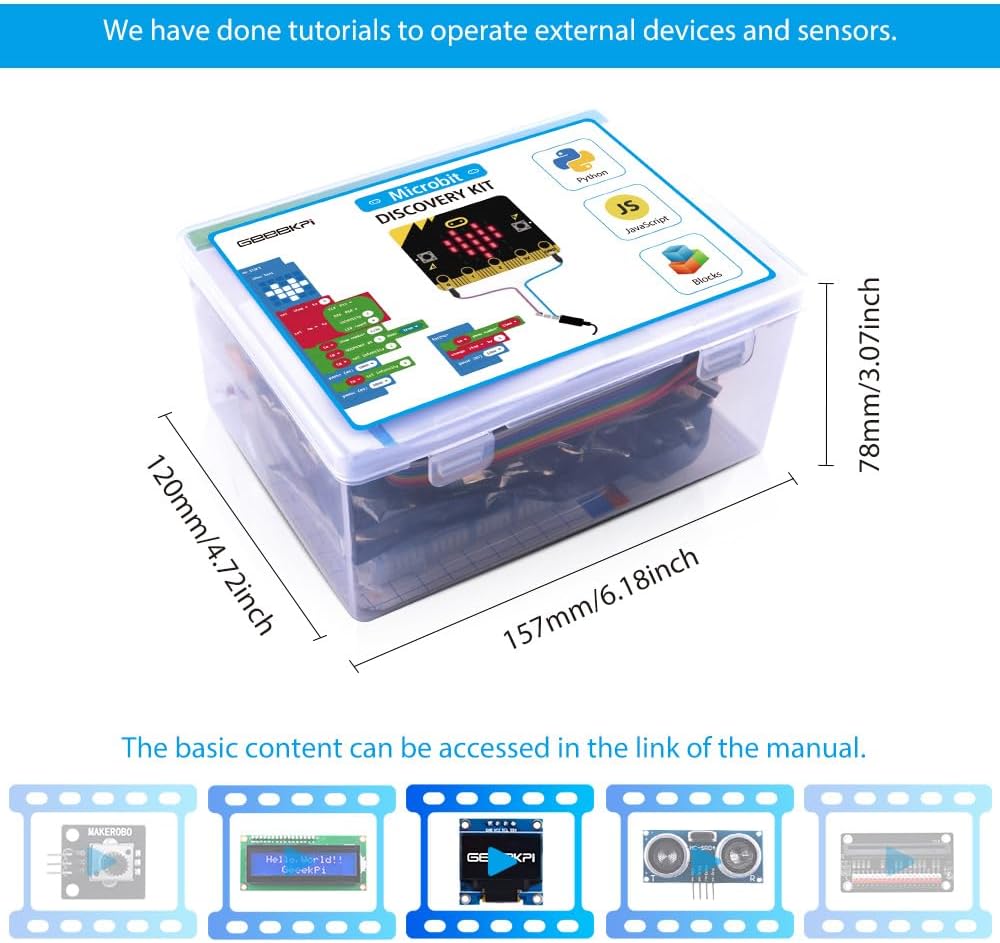 GeeekPi Basic Starter Kit for BBC Micro:bit (V2 Included), Blocks and Python Code, Multiple Sensors Project Examples, Detailed Tutorial Included
