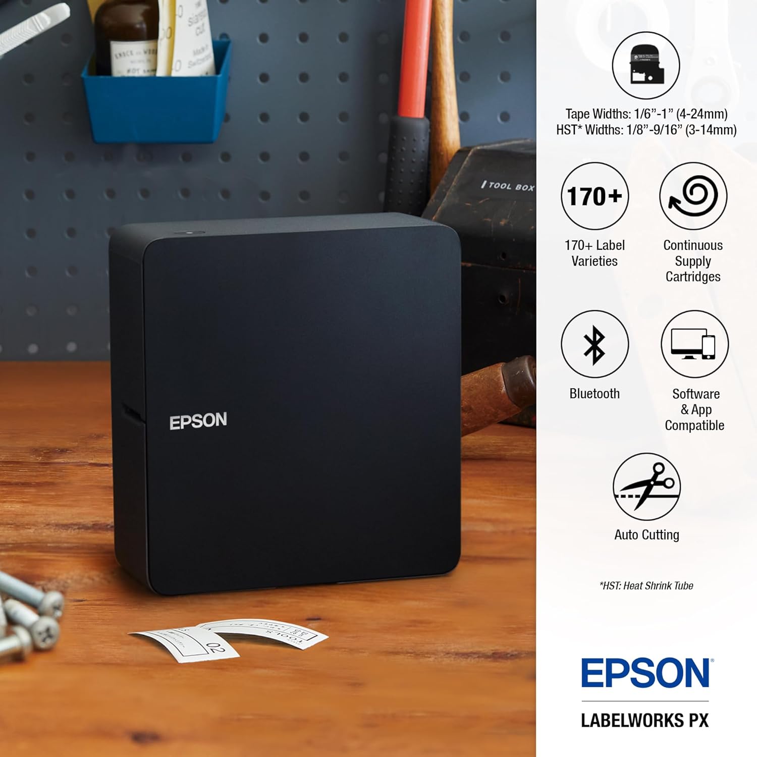 LABELWORKS Epson LW-C610PX-BLK Premium Portable Bluetooth Label Machine Printer – Create Sticker Labels for Crafts and Organization, Ideal for Small Business, Designer Tape Supported, App Compatible