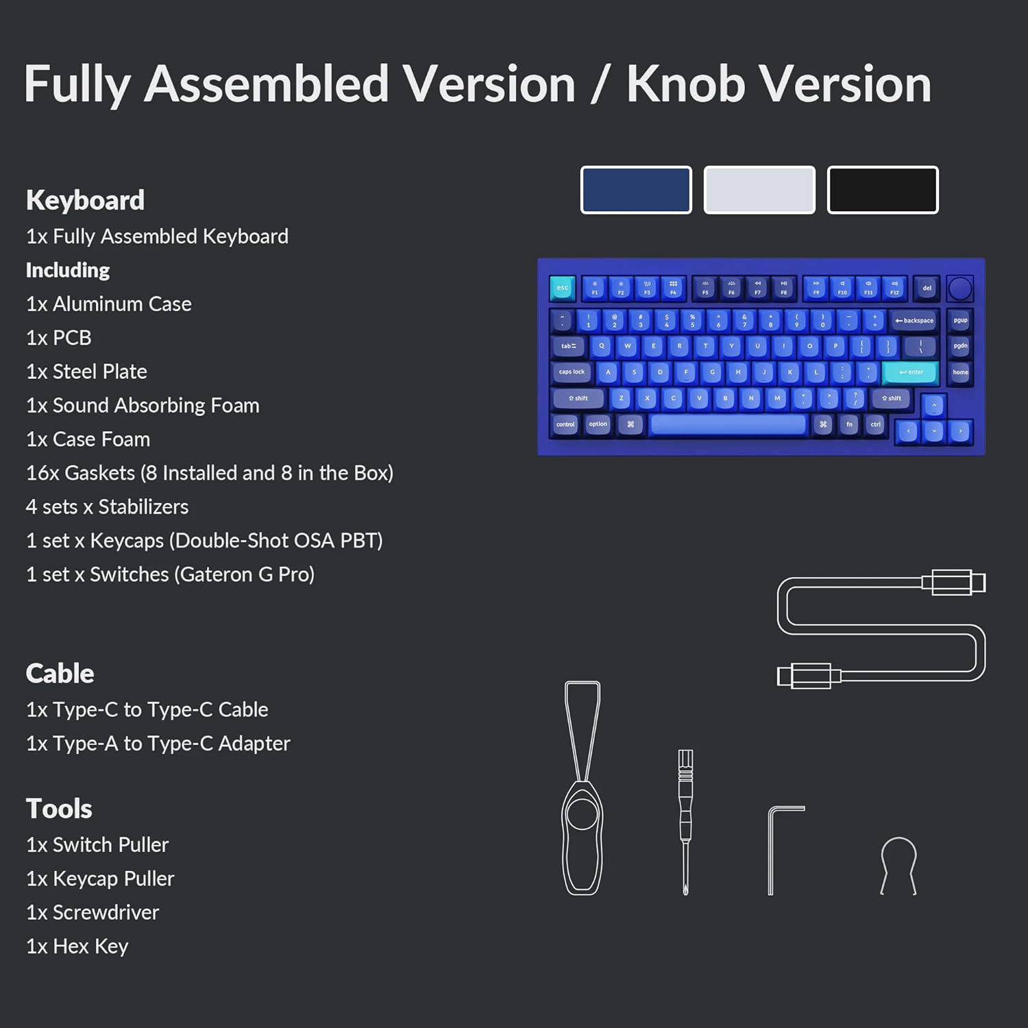 Keychron Q1 RGB Wired Custom Mechanical Keyboard, 75% Layout QMK/VIA Programmable Macro with Hot-swappable Gateron G Pro Blue Switch Double Gasket Compatible with Mac Windows Linux (Blue) -Version 2