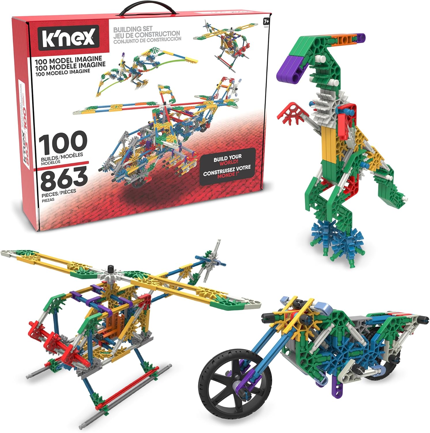 K'NEX - 100 Model Building Set ‚ 863 Pieces, STEM Building, Kid Construction Set‚ Ages 7+