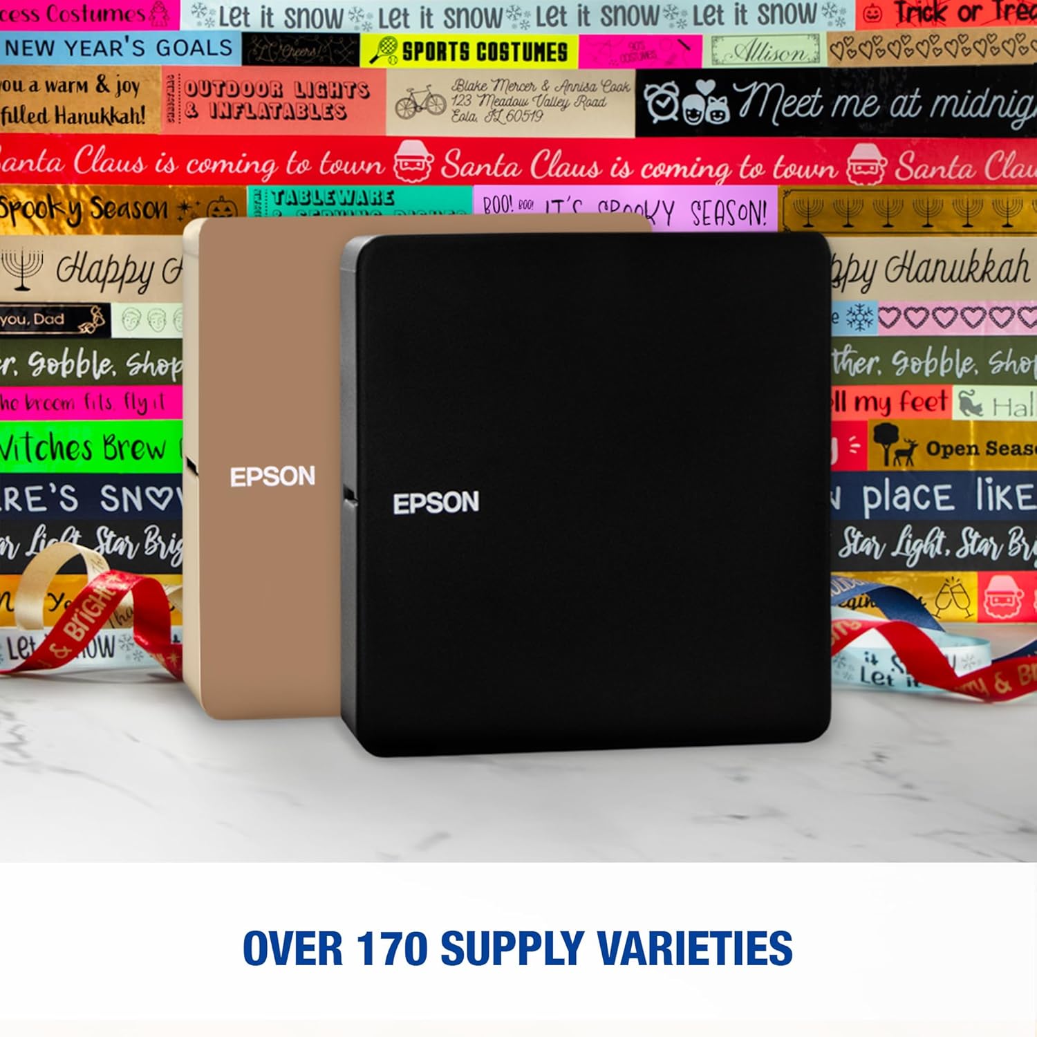 LABELWORKS Epson LW-C610PX-BLK Premium Portable Bluetooth Label Machine Printer – Create Sticker Labels for Crafts and Organization, Ideal for Small Business, Designer Tape Supported, App Compatible