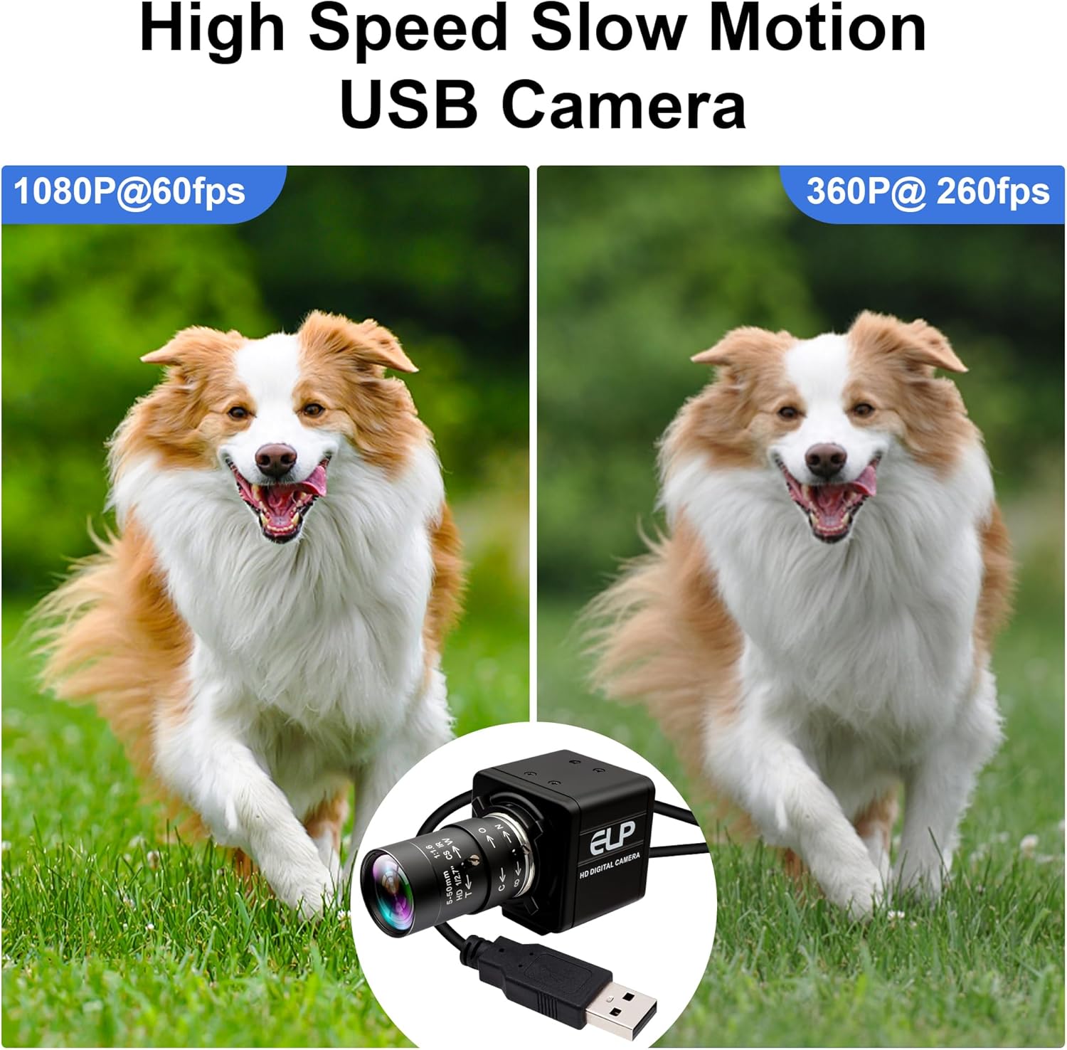 USB Camera 1080P High Speed 260fps 5-50mm 10X Optical Zoom Lens 2MP USB Webcam Manual Close up Zoom in and Out,UVC Computer Comference Golf Swing Camera for Raspberry Pi Windows Mac