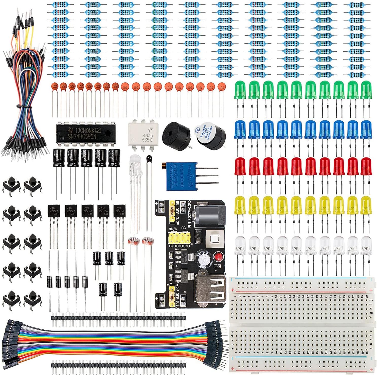 Smraza Basic Starter Kit with Breadboard, Power Supply, Jumper Wires, Resistors, LED, Compatible with Arduino R3, Mega2560, Nano, Raspberry Pi