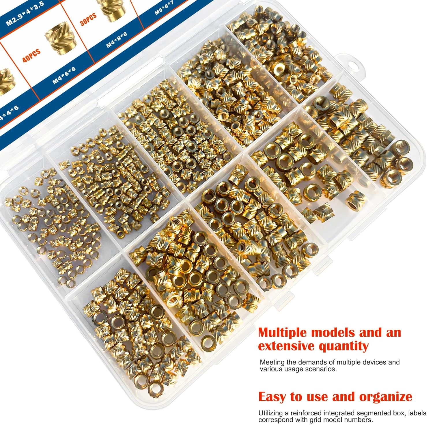 460Pcs Threaded Inserts, M2.5 M3 M4 M5 M6 Female Thread Metric Knurled Nuts Assortment Kit, Brass Heat Set Insert for Plastic and 3D Printing Components (M2.5-M5-Kit)