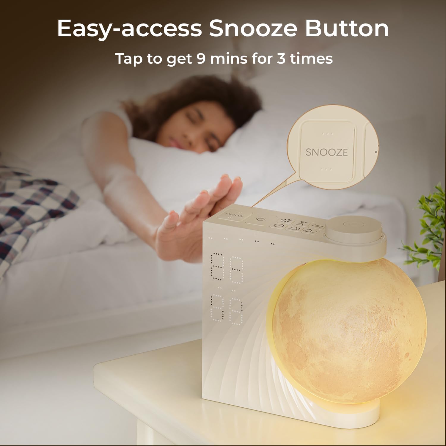 Sunrise Alarm Clock for Bedrooms, Moon Lamp Wake-Up Light with Night Lamp & Colourful Light Mode - 10 Sleep Nature Sounds & Dual Alarms for Heavy Sleepers, 30/60/90 Timer with Snooze Function
