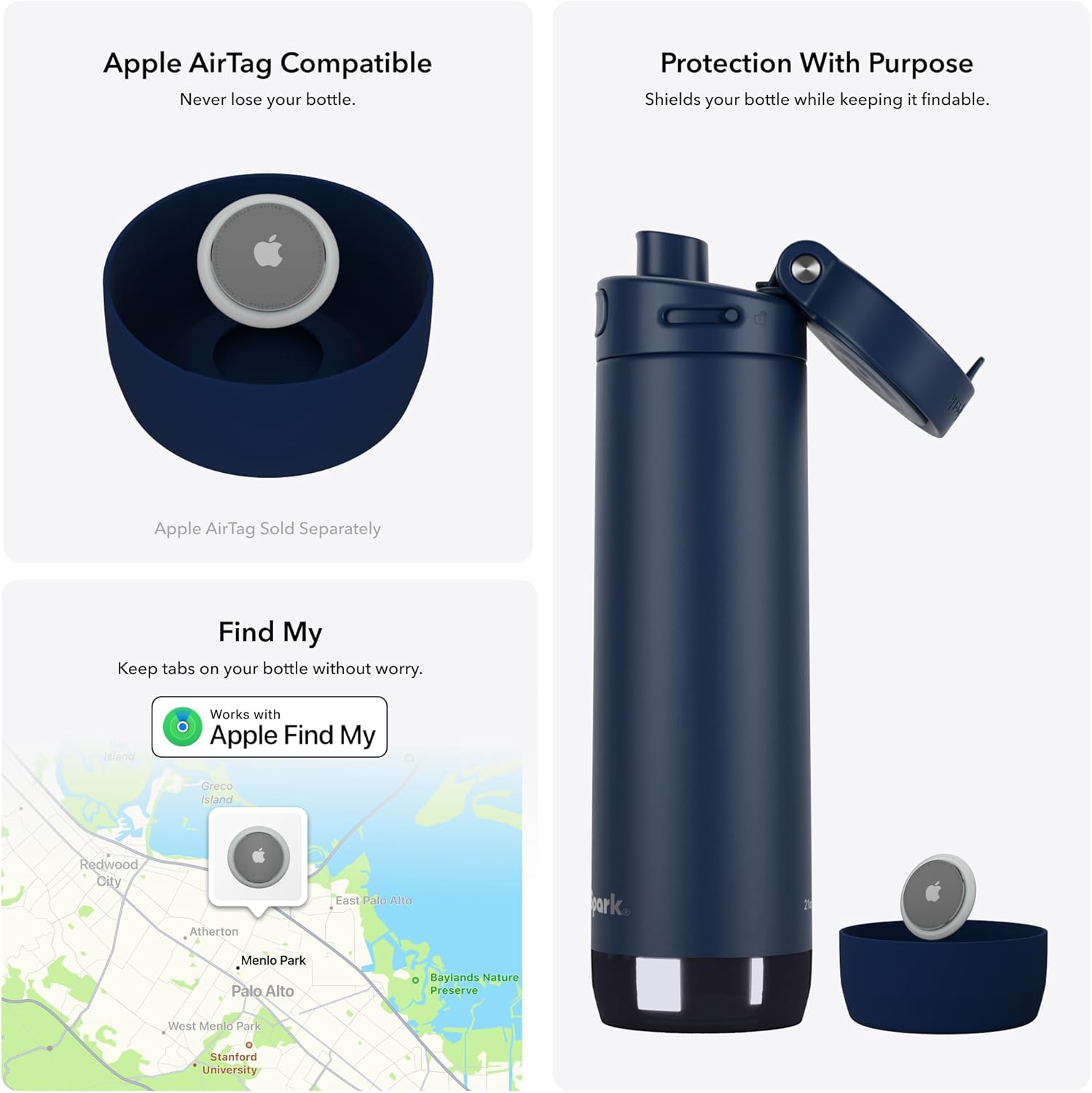 HidrateSpark 21oz Chug Water Bottle with Silicone Boot - Air Tag Compatible - Navy