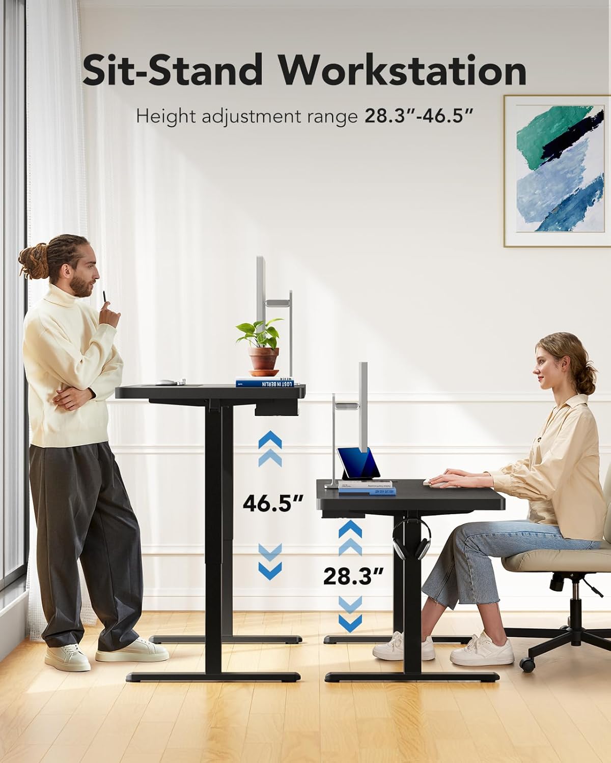 HUANUO 71 x 30 inch Electric Standing Desk, Powerful Brushless Motor Large Height Adjustable Table, 4 Memory Preset Sit Stand Up Desk, Home Office Computer Table with Thick T-Shaped Frame
