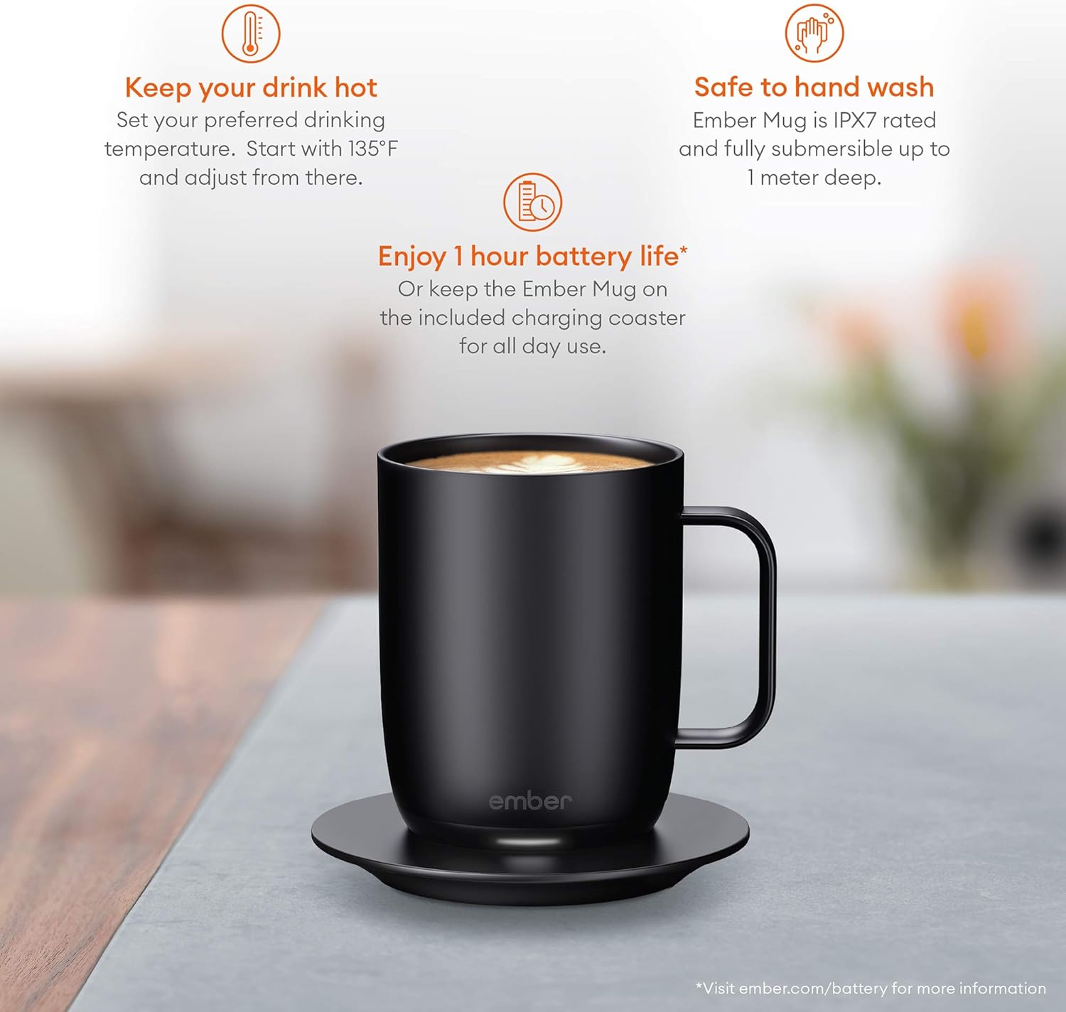Ember Temperature Control Smart Mug, 14 oz, 1-hr Battery Life, Black - App Controlled Heated Coffee Mug