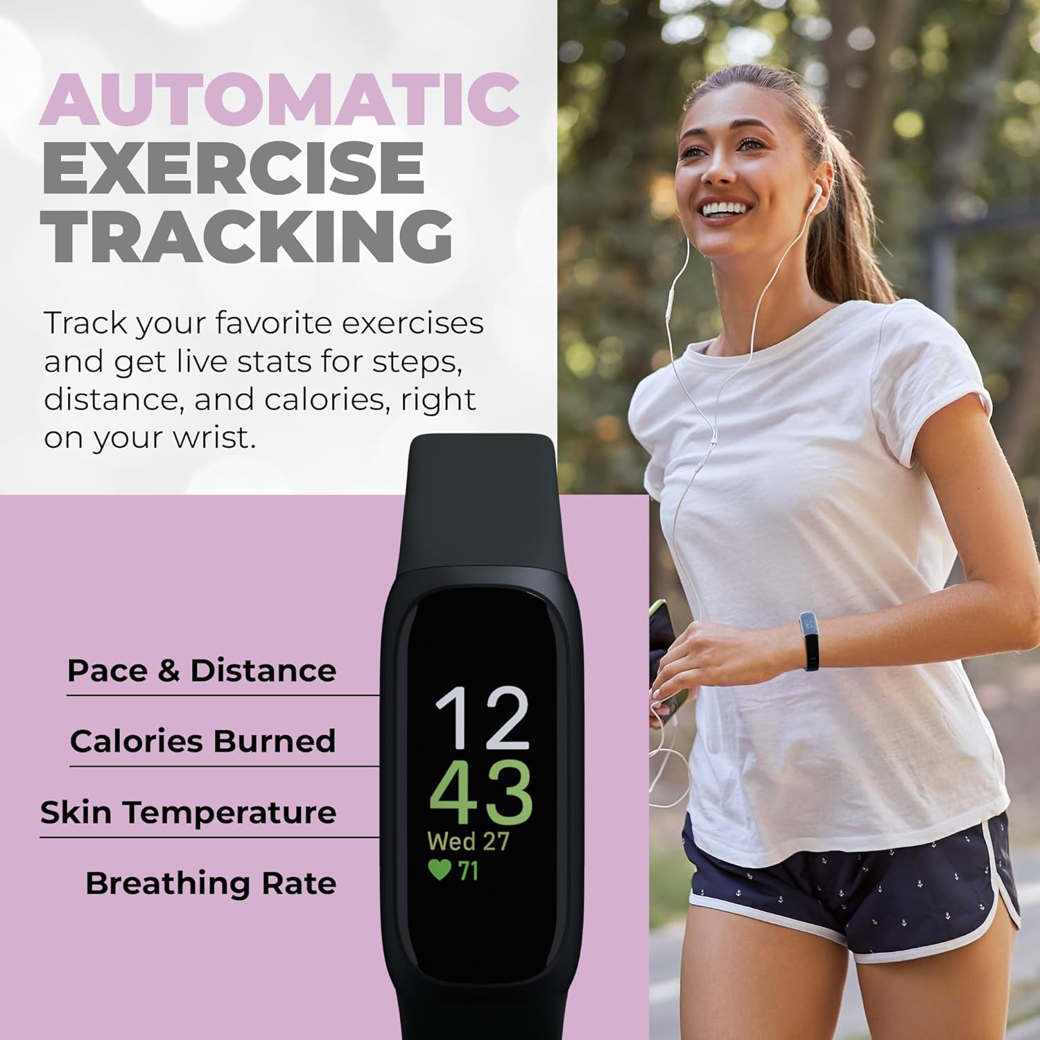 Fitbit Inspire 3 Health & Fitness Tracker Bundle - with Stress Management, Workout Intensity, Sleep Tracking, 24/7 Heart + 2 Silicone Bands, 2 Screen Protectors, Cleaning Cloth & Fast Charger