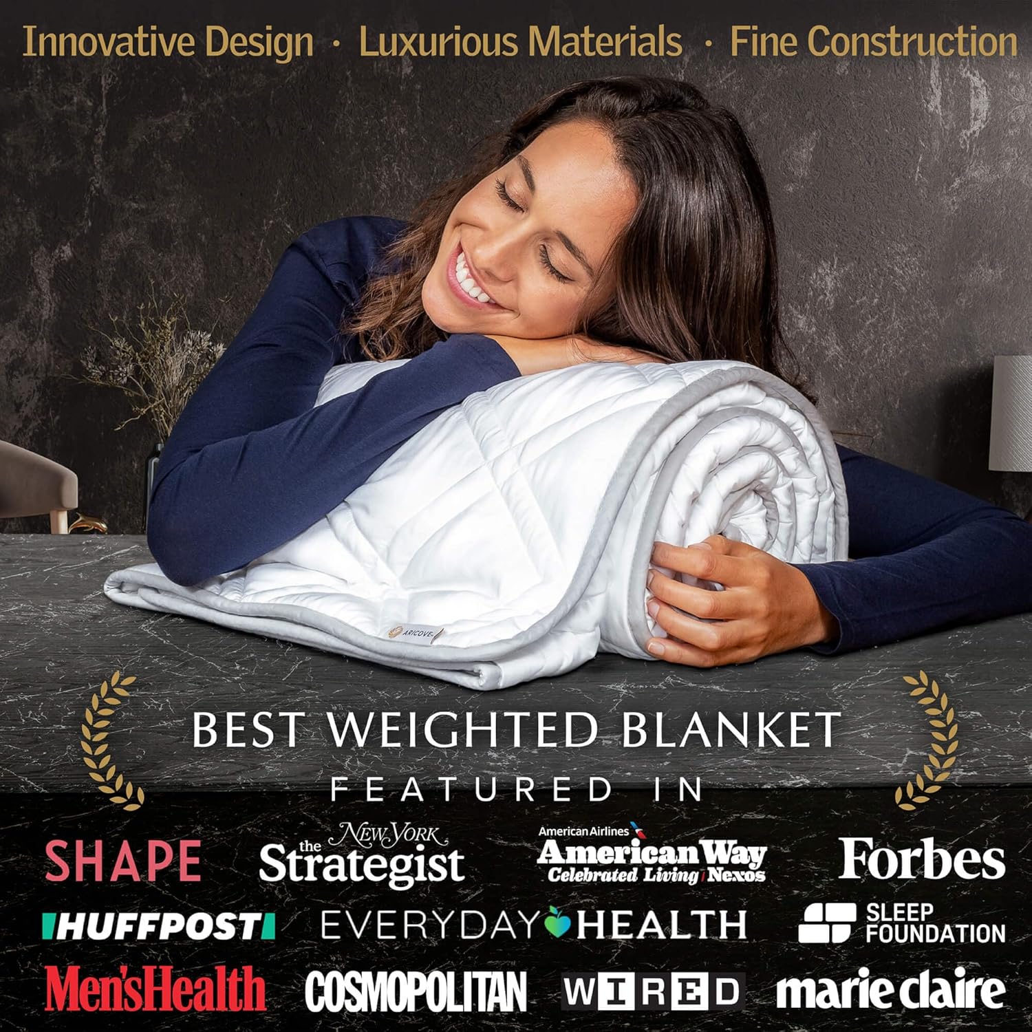 Aricove Cooling Weighted Blanket, 12 lbs, Twin Size for Adults, Luxury Heavy Blanket, Silky Soft Bamboo Viscose, 48x72 inches, Machine Washable, White