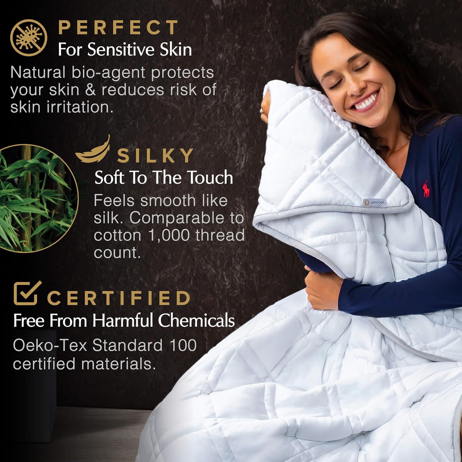 Aricove Cooling Weighted Blanket, 12 lbs, Twin Size for Adults, Luxury Heavy Blanket, Silky Soft Bamboo Viscose, 48x72 inches, Machine Washable, White