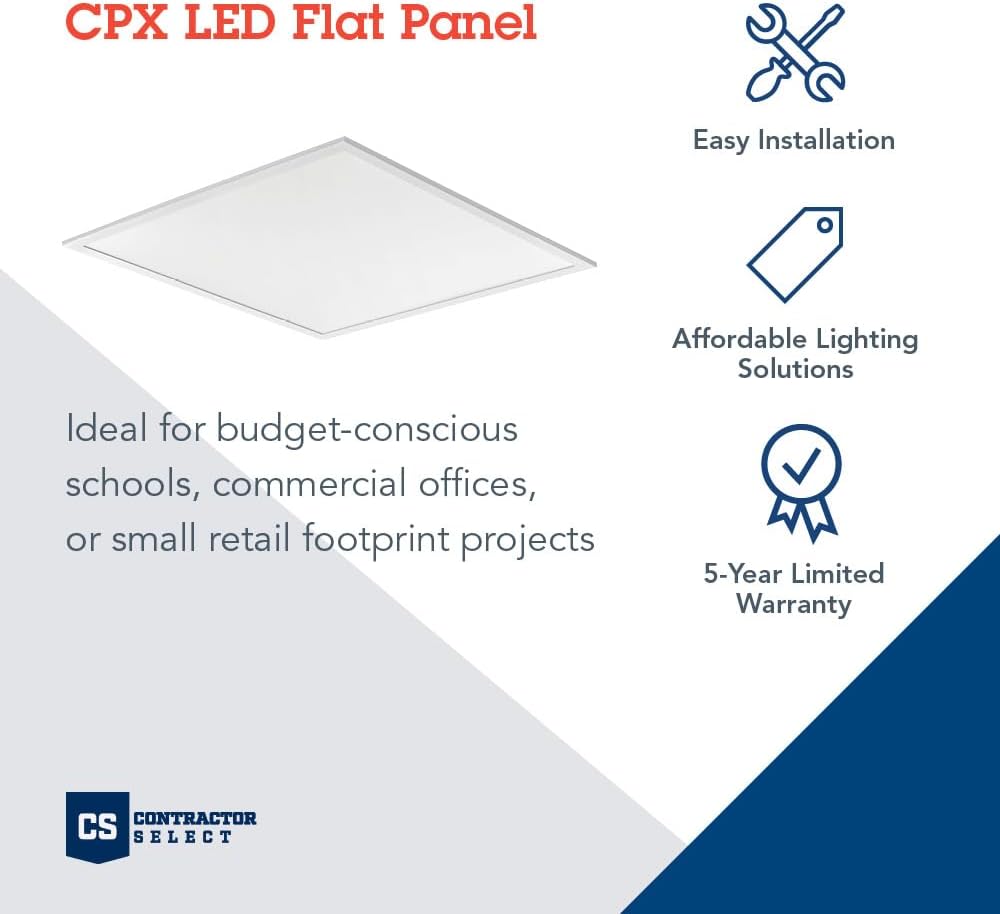 Lithonia Lighting CPX LED Flat Panel Light, 2Ftx2Ft LED Light Panel, Ceiling Lighting Fixture, 2500/3200/4000 Adjustable Lumens, 3500K/4000K/5000K Switchable CCT, Smooth Satin Lens, White (4-Pack)