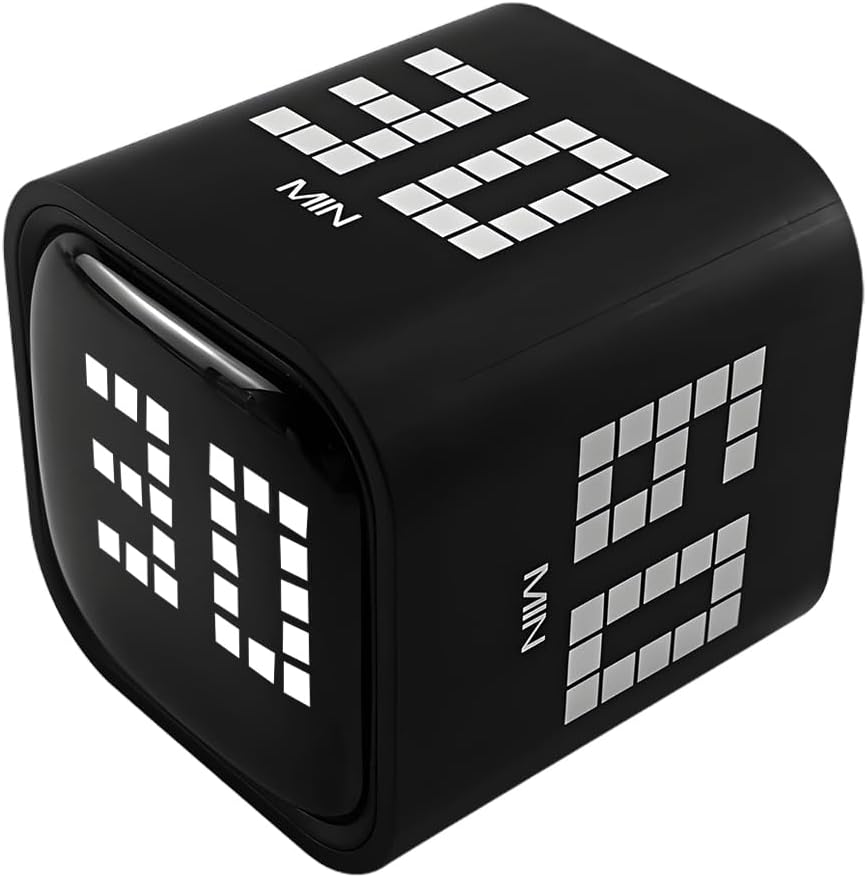 Qumox Digital Cube Timer, Rechargeable Flip Timer with Gravity Sensor & Manual Mode, 5/10/30/60 Minute Countdown, USB-C, LED Display, Vibration & Sound Alerts for Study, Work, Cooking, Fitness