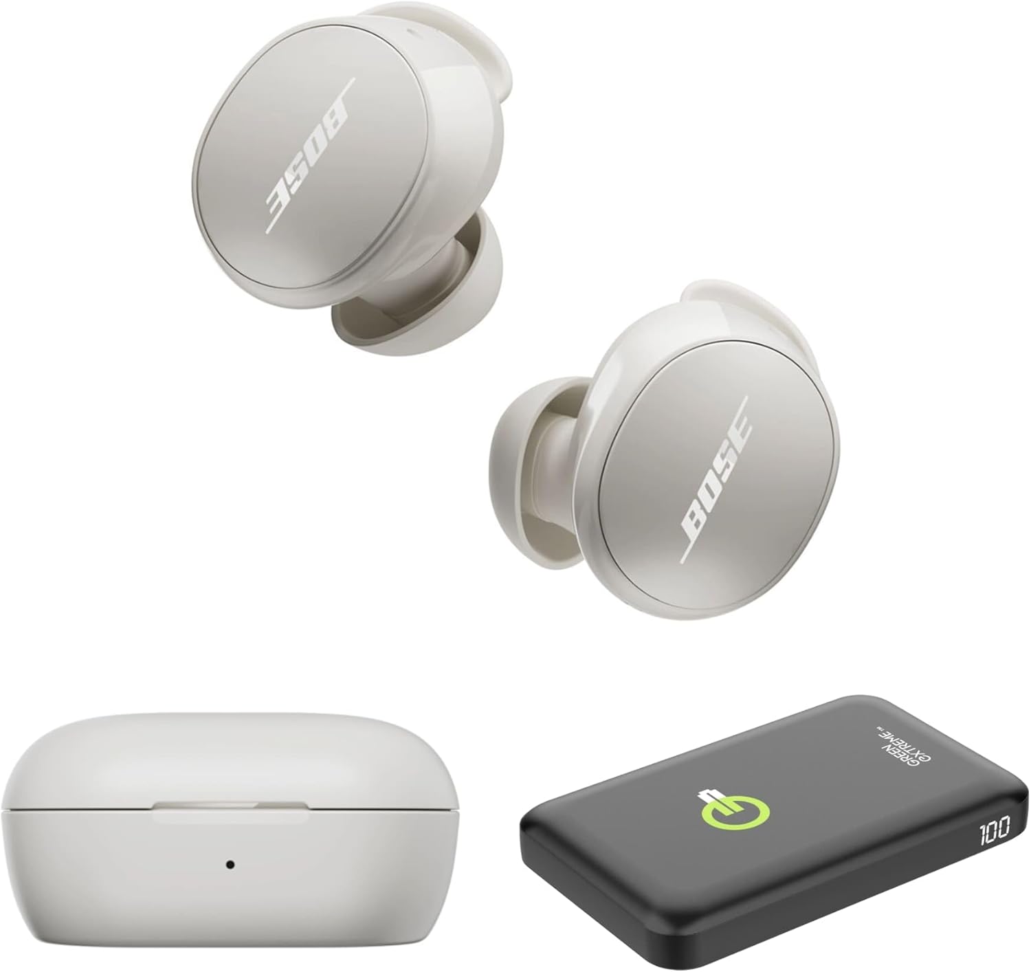 Bose QuietComfort Wireless Noise Cancelling Earbuds, Lifestyle Bluetooth Earbuds with Active Noise Cancellation, Up to 8.5 Hours of Battery Life with Green Extreme Portable Charger (White Smoke)
