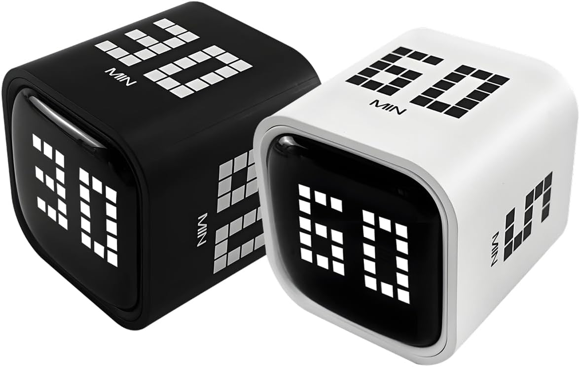 Qumox Digital Cube Timer, Rechargeable Flip Timer with Gravity Sensor & Manual Mode, 5/10/30/60 Minute Countdown, USB-C, LED Display, Vibration & Sound Alerts for Study, Work, Cooking, Fitness
